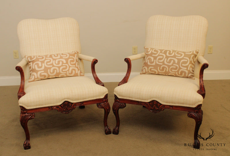 Georgian Style Quantity Pair Carved Ball & Claw Library Armchairs