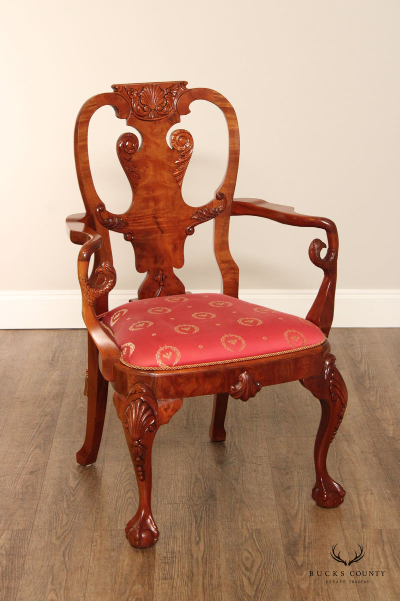 Georgian Style Set of Twelve Carved Yew Wood Dining Chairs