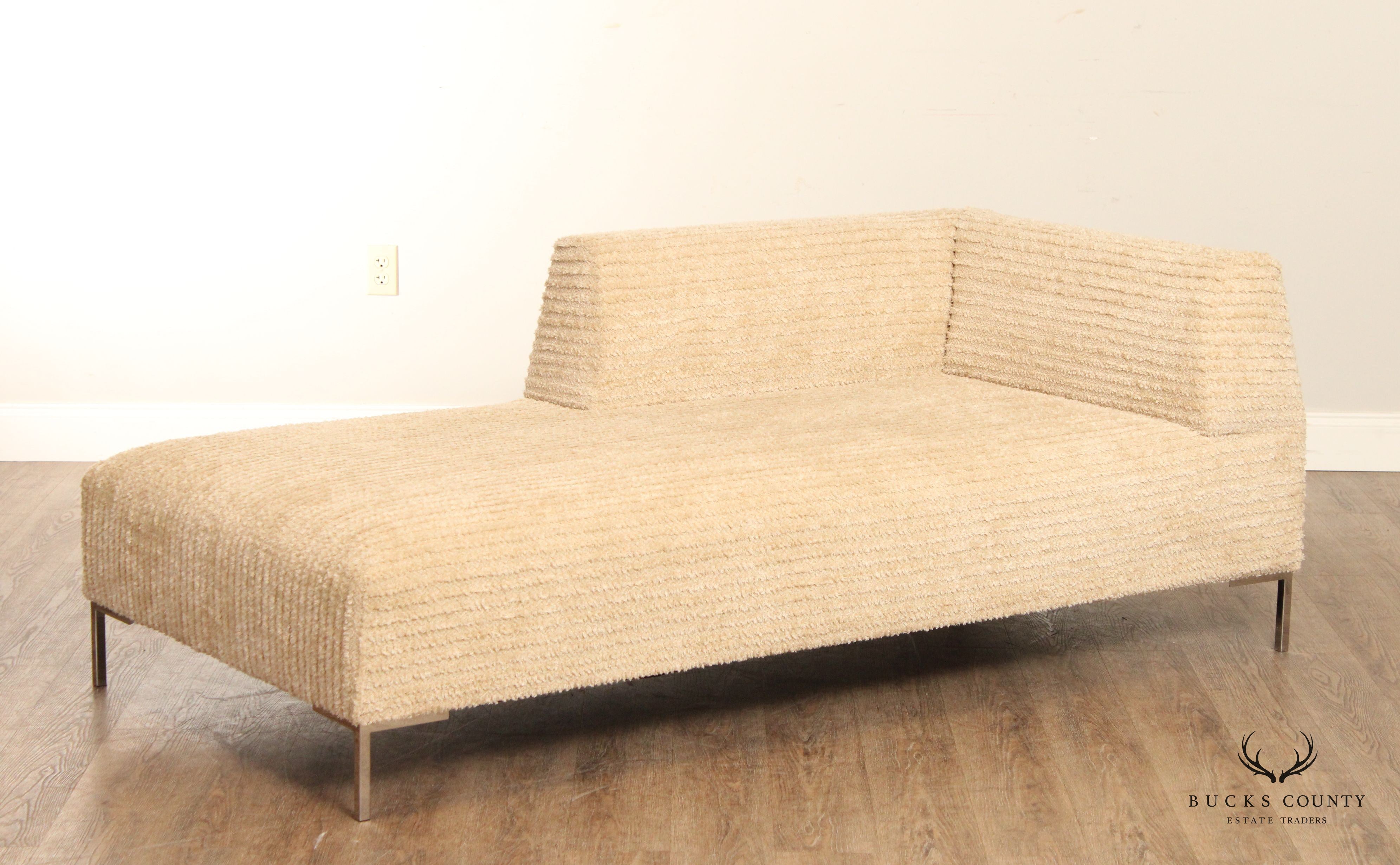 Postmodern Custom Upholstered Chrome Leg Chaise Lounge