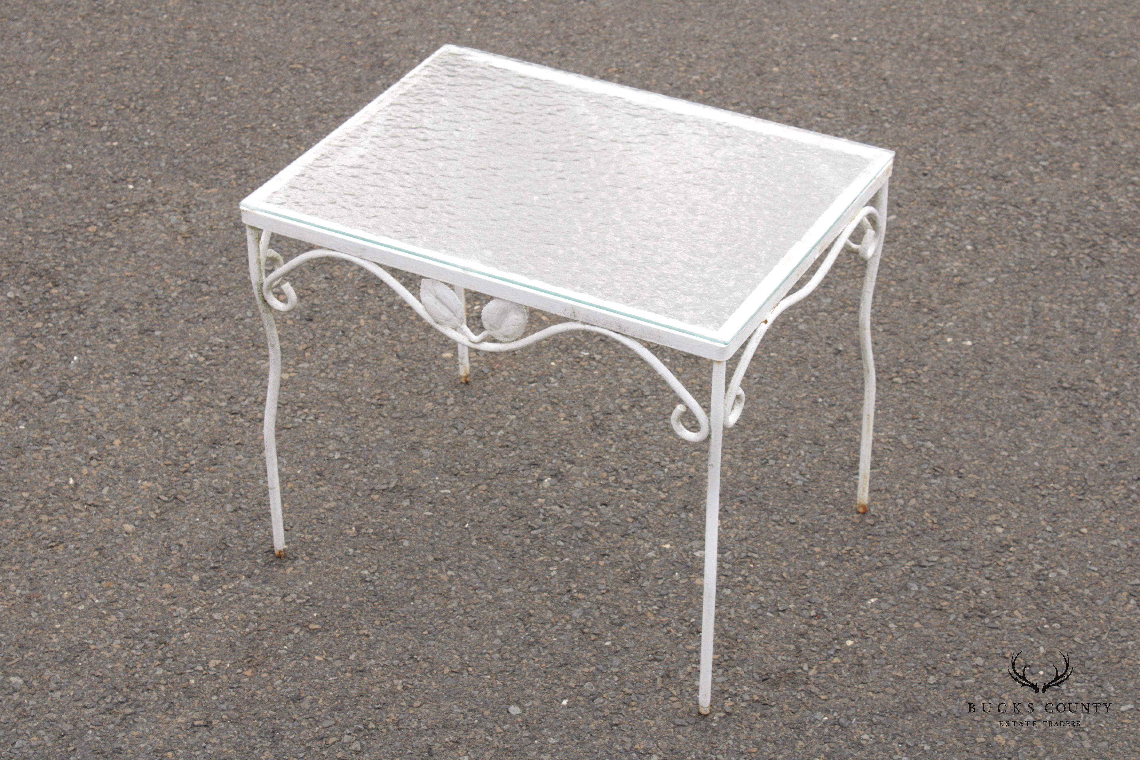 Art Nouveau Style Glass Top Wrought Iron Outdoor Patio Side Table