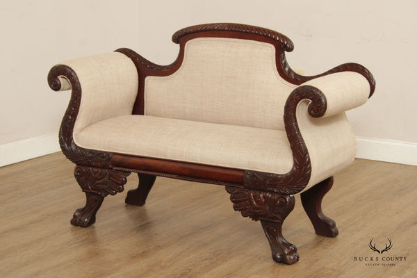 Antique American Empire Carved Mahogany Loveseat