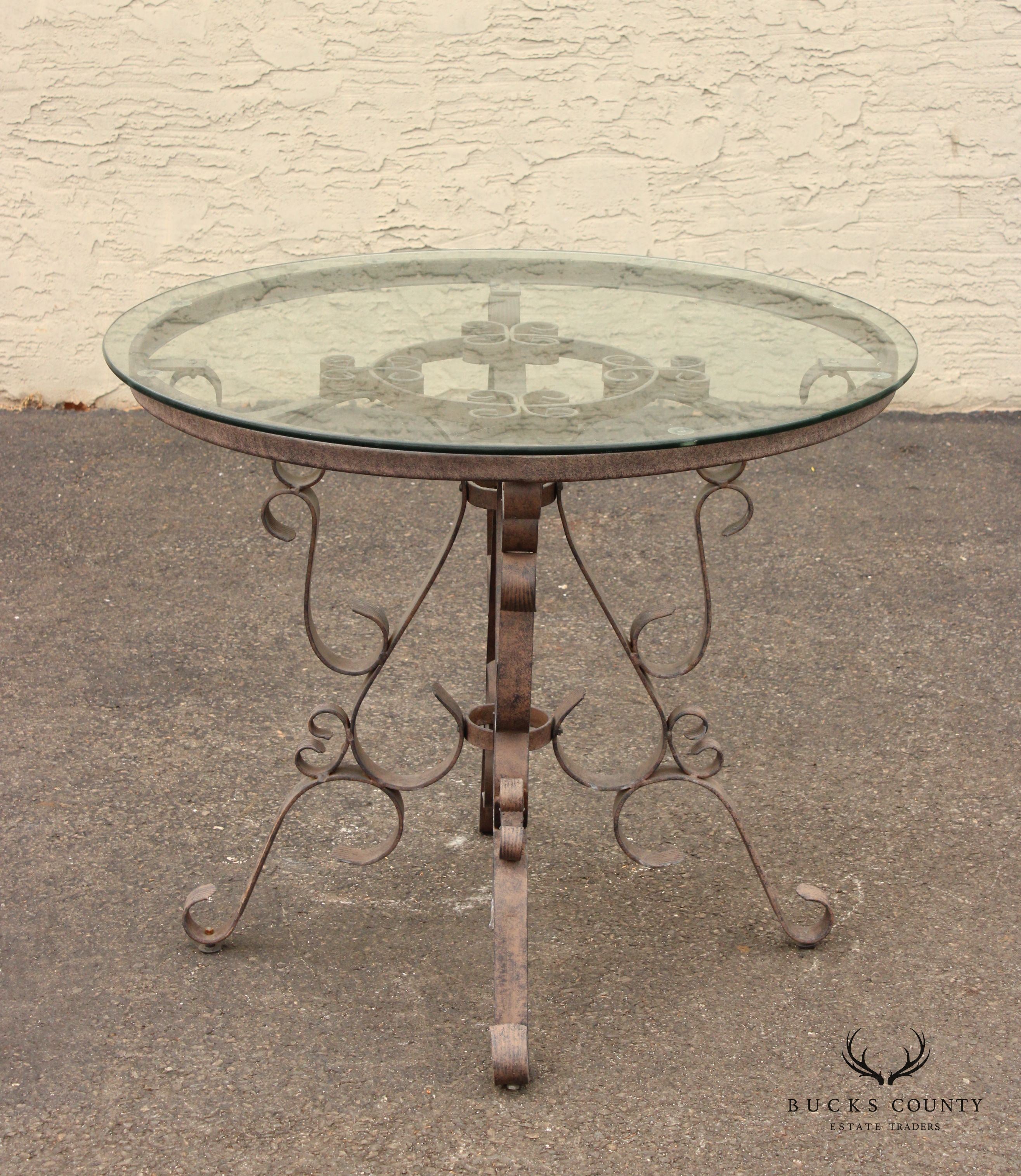 Victorian Style Vintage Glass Top Wrought Iron Garden Dining Table