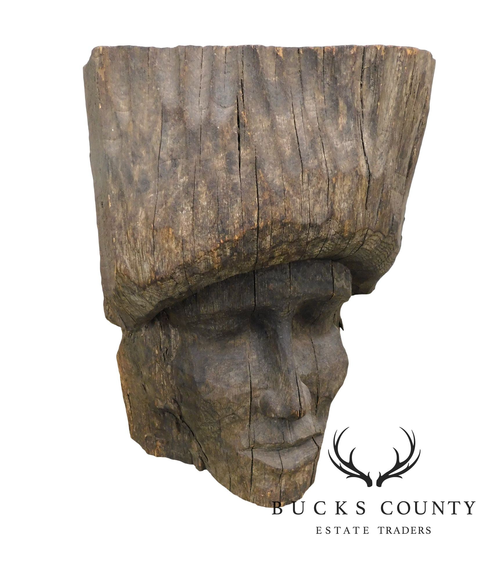 Hand Carved Wooden Face Tribal Sculpture