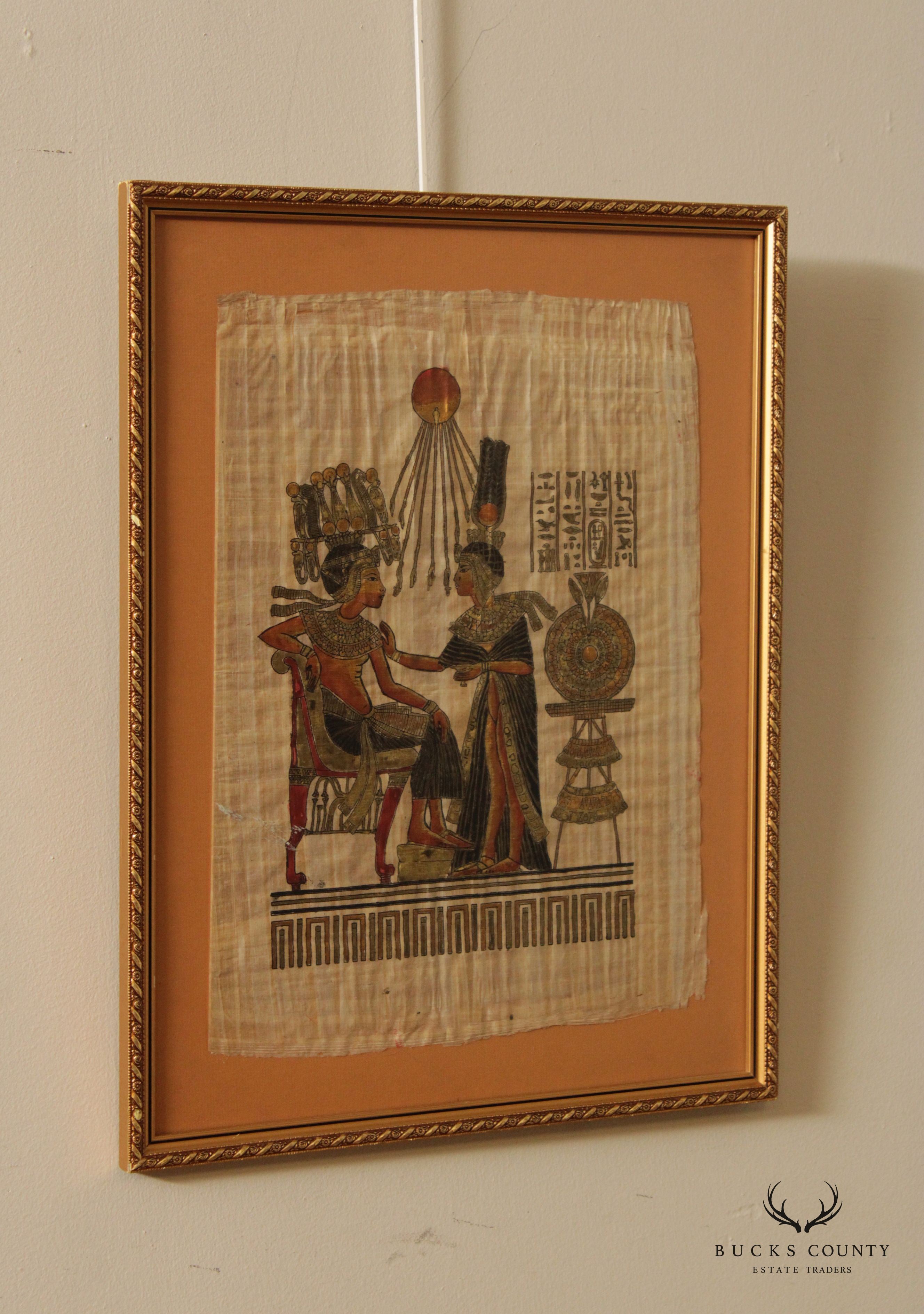 Vintage Egyptian Style 'Tutankhamun Anointed by Wife' Papyrus