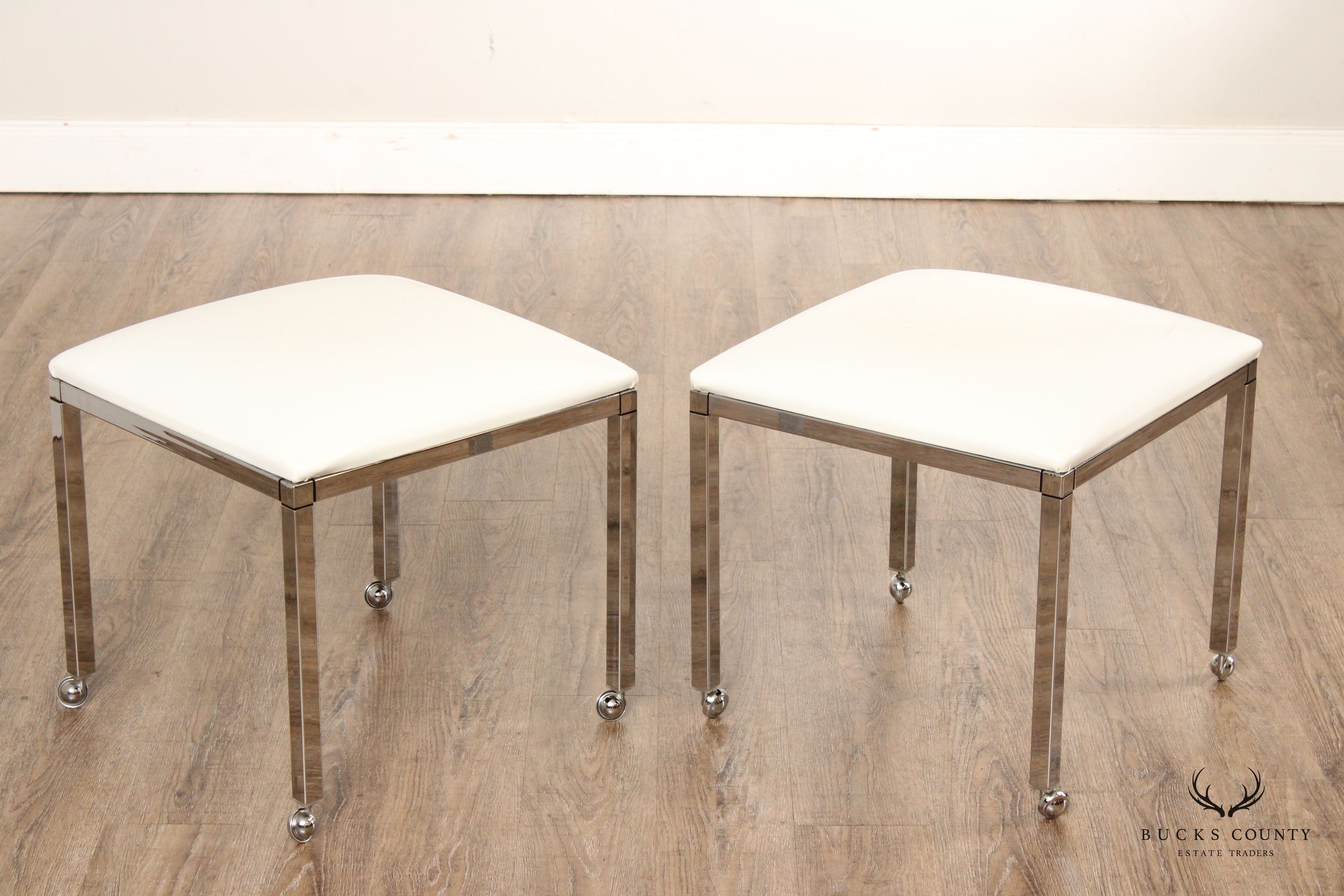 Vintage Postmodern Style Pair Chrome and Vinyl Stools