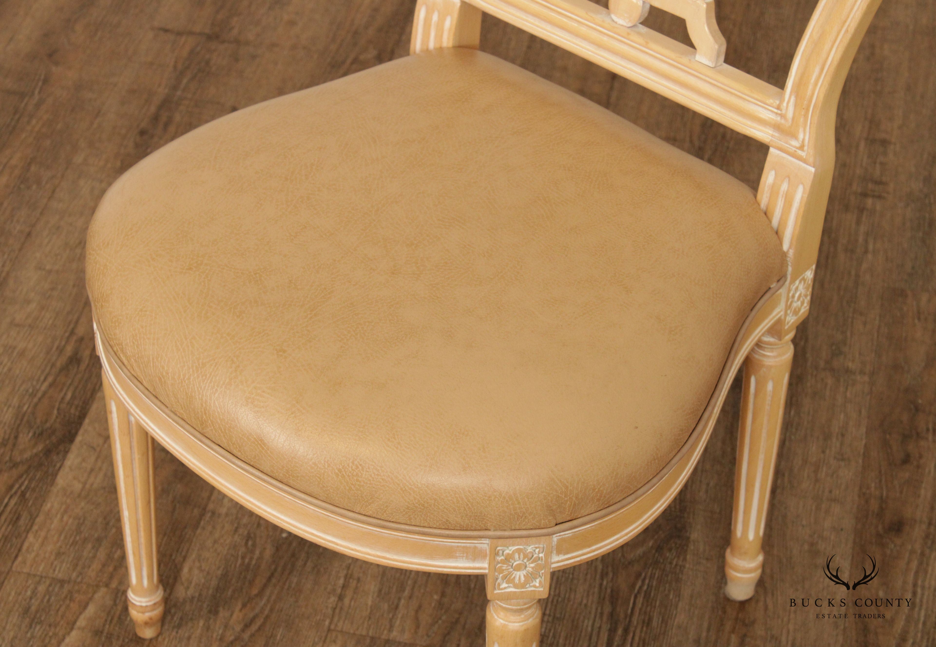 French Louis XVI Style Set 4 White Washed Dining Room Chairs