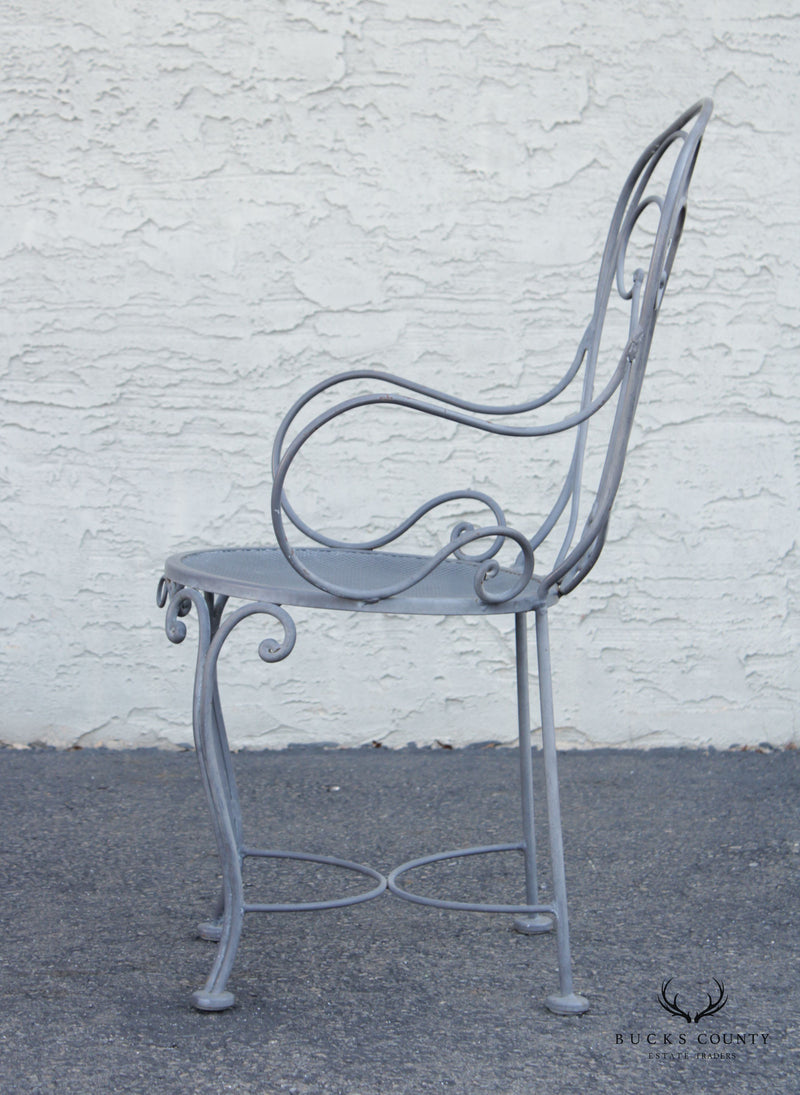 French Style Vintage Wrought Iron Scroll Pair of Garden Armchairs