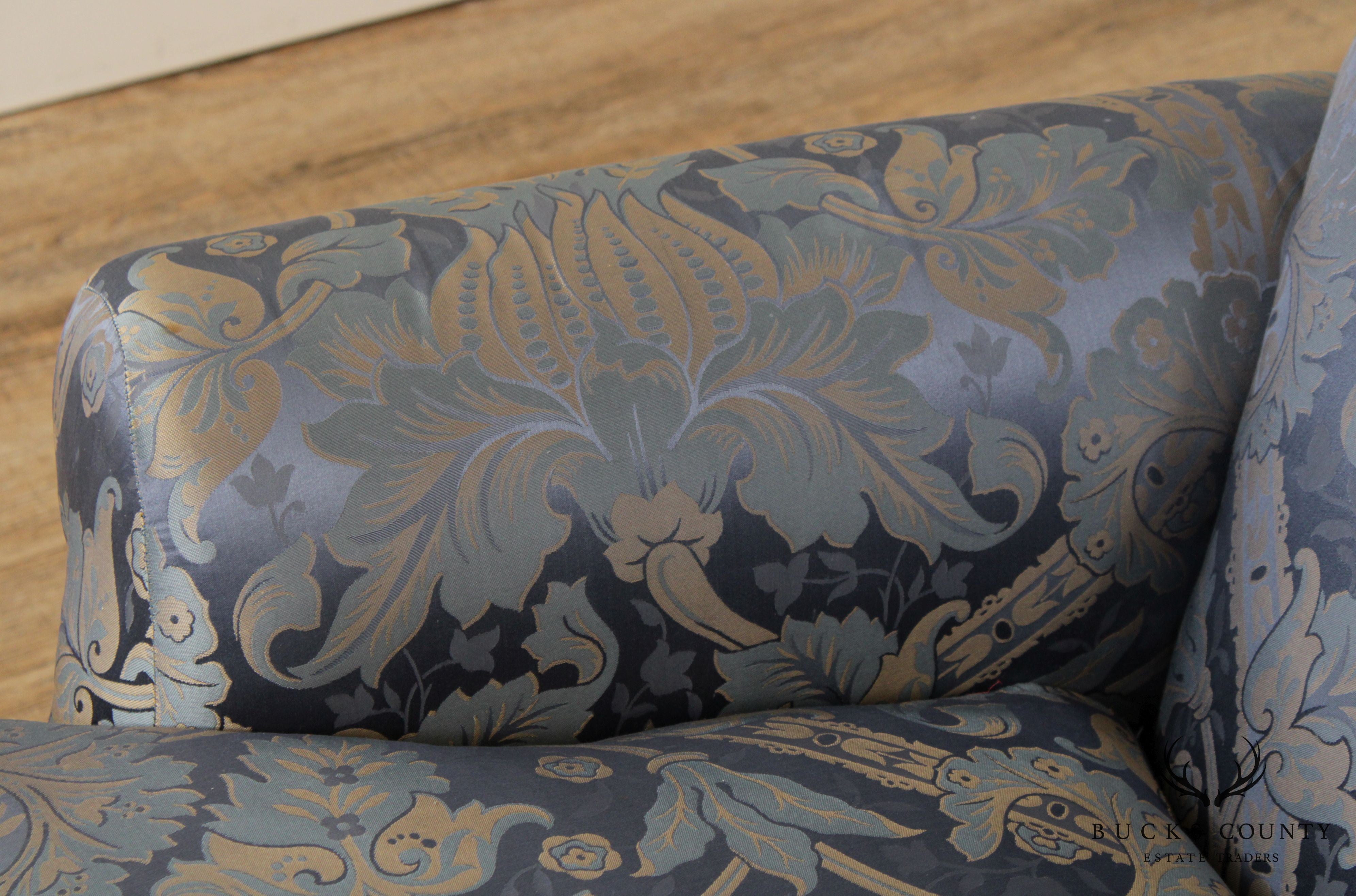 Custom Blue Damask Upholstered Living Room Chair