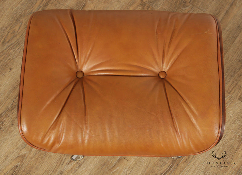 Mid Century Modern Tufted Brown Leather Footstool