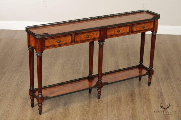 Theodore Alexander Louis XVI Style Burl Walnut Narrow Console Table