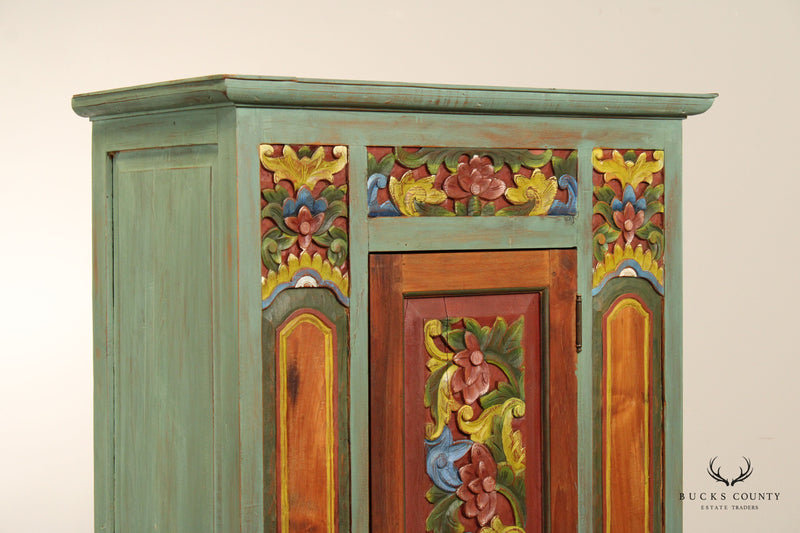 Colorful Hand Painted Carved One Door Storage Cabinet