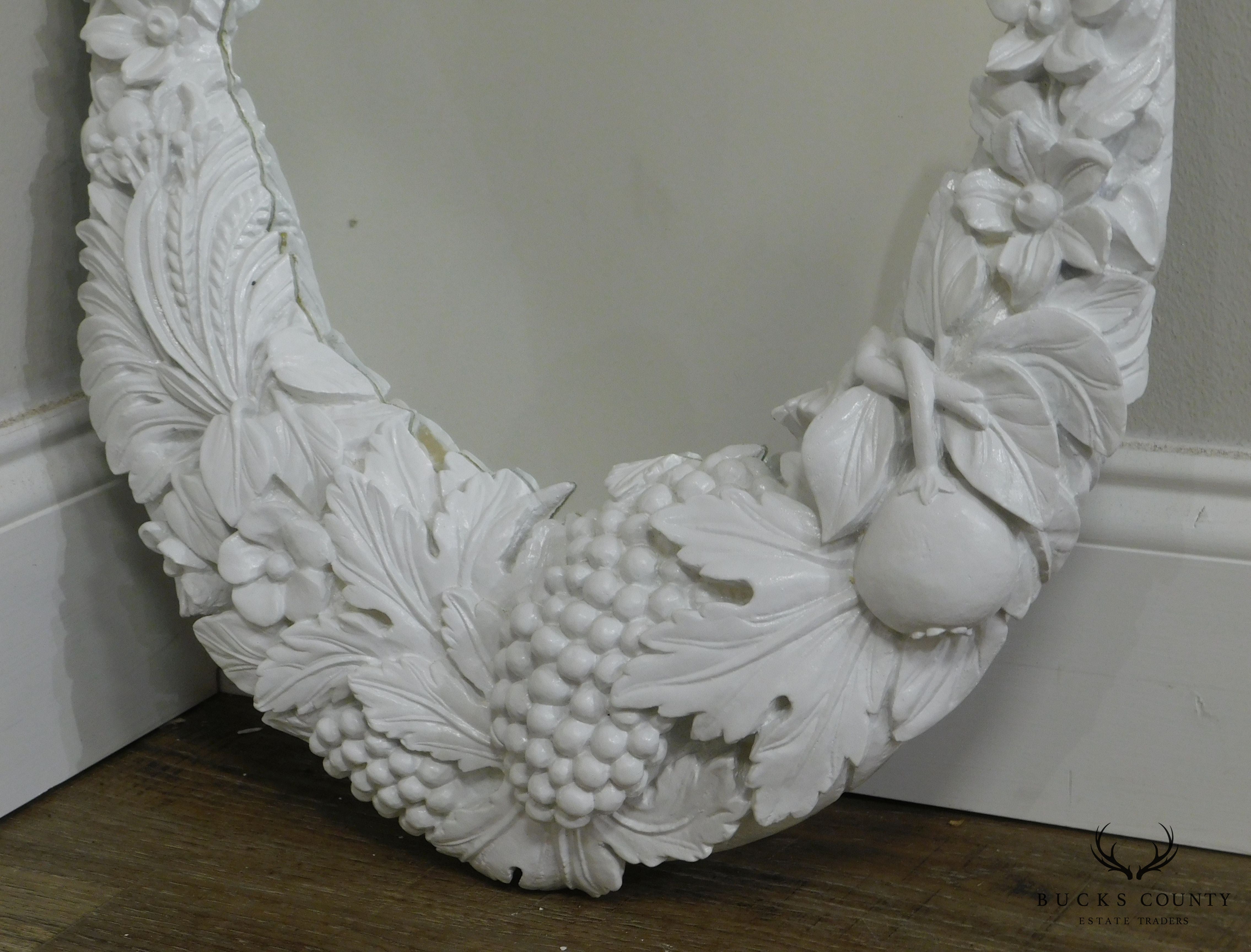 Gargoyles Studio Carved Fruit and Leaves White Lacquered Wall Mirror