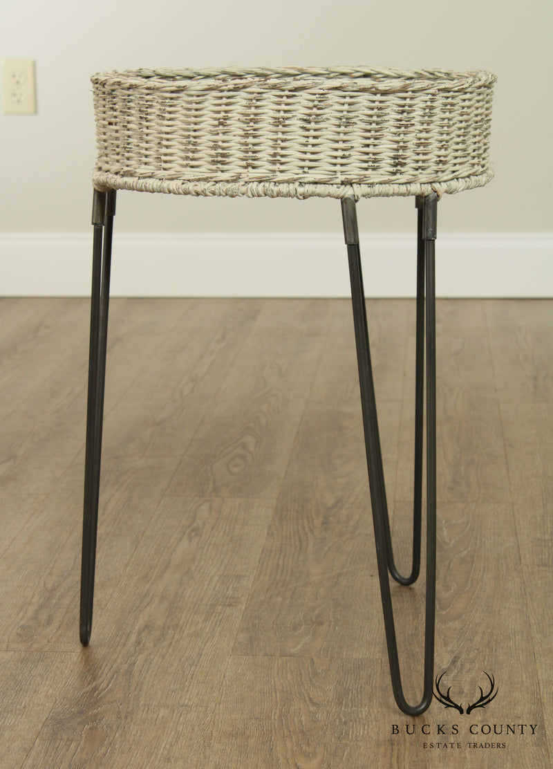 Round Wicker Planter Table With Hairpin Legs