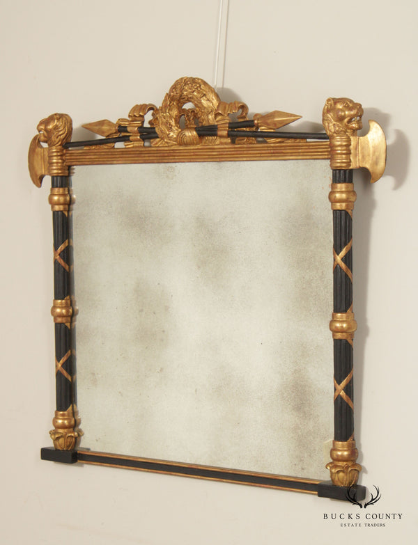 French Empire Style Black and Gold Fireplace or Over Mantel Mirror