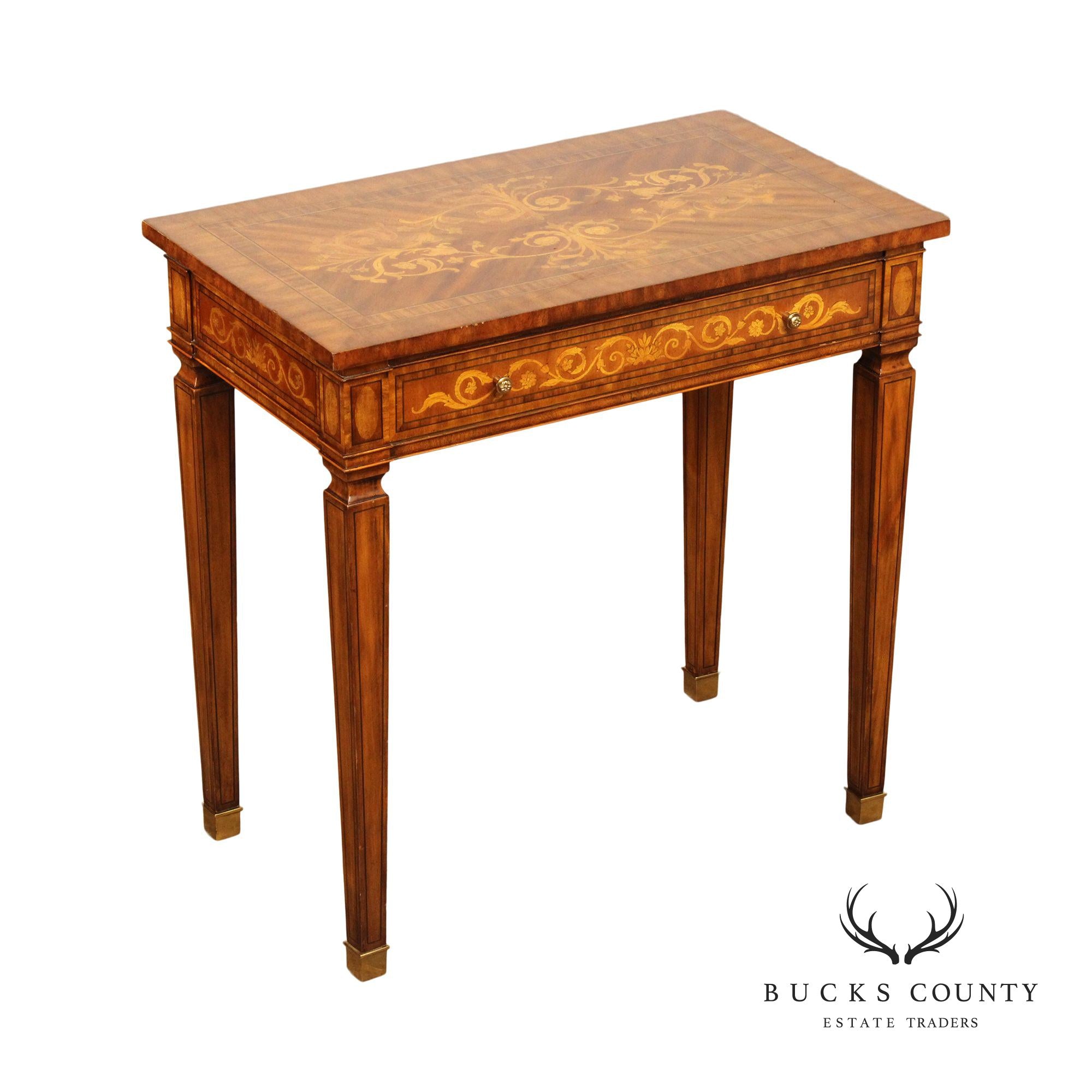 Maitland Smith Italian Neoclassical Style Marquetry Inlaid Mahogany Console or Side Table