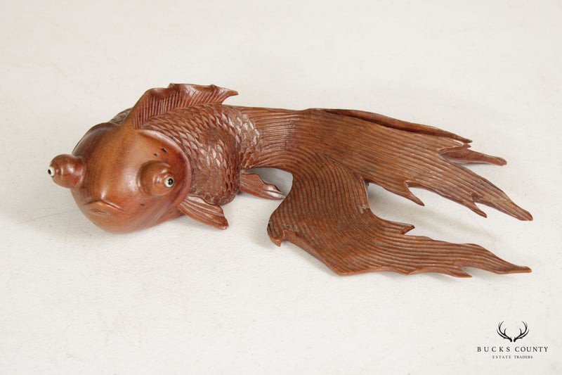 Set of Three Chinese Hand Carved Teak Koi Fish