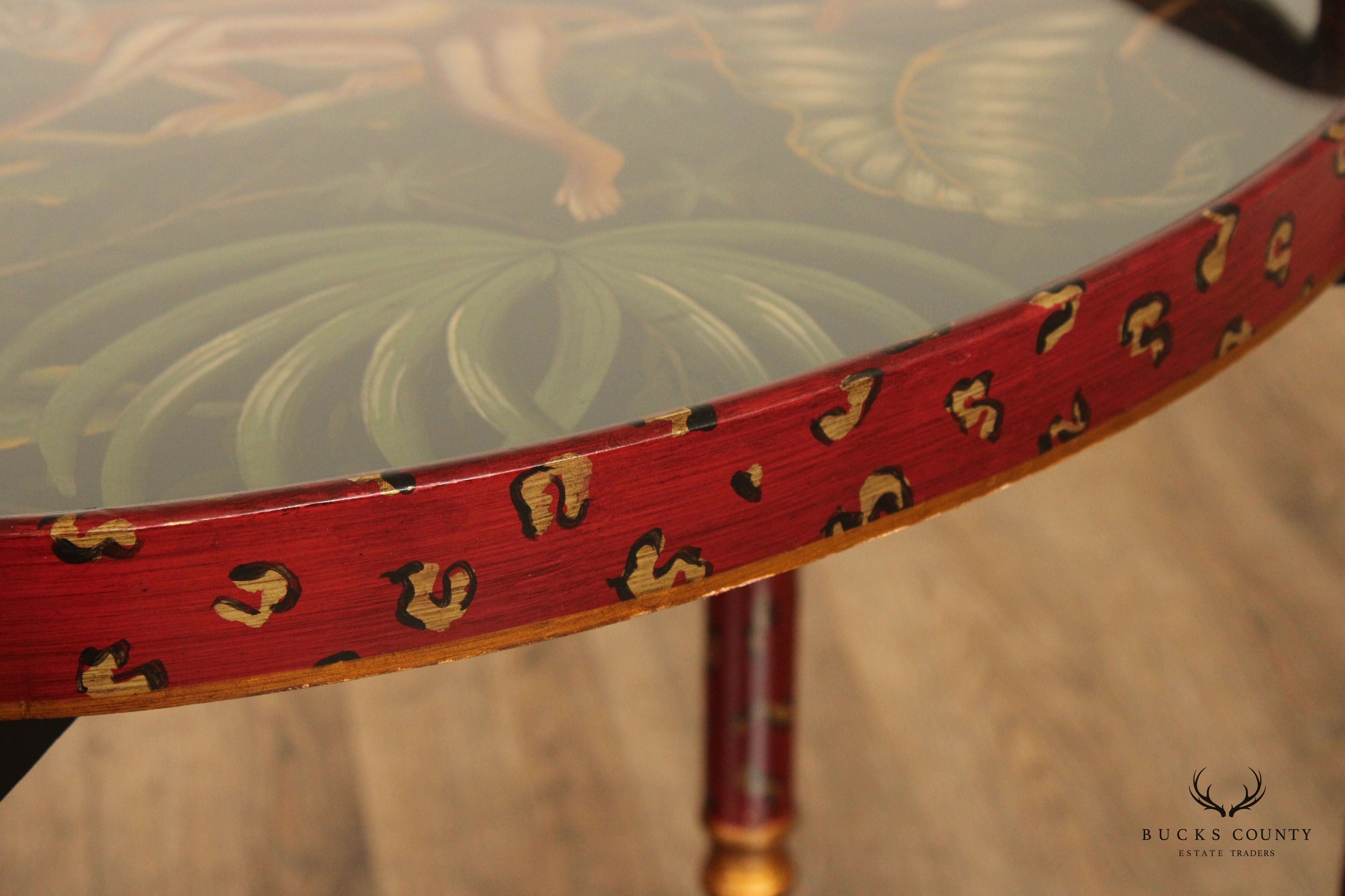 Hollywood Regency Style Paint Decorated Two-Tier Tray Table