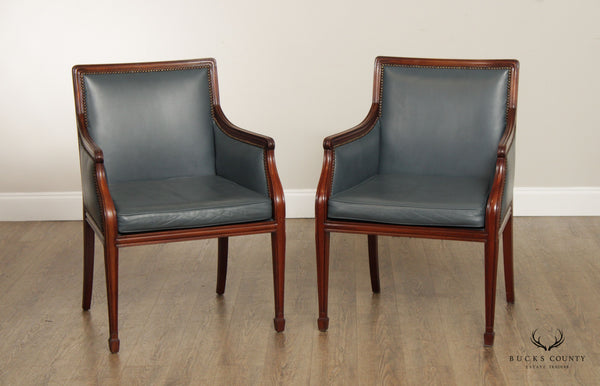 Smith & Watson Hepplewhite Style Pair of Mahogany & Leather  Arm Chairs
