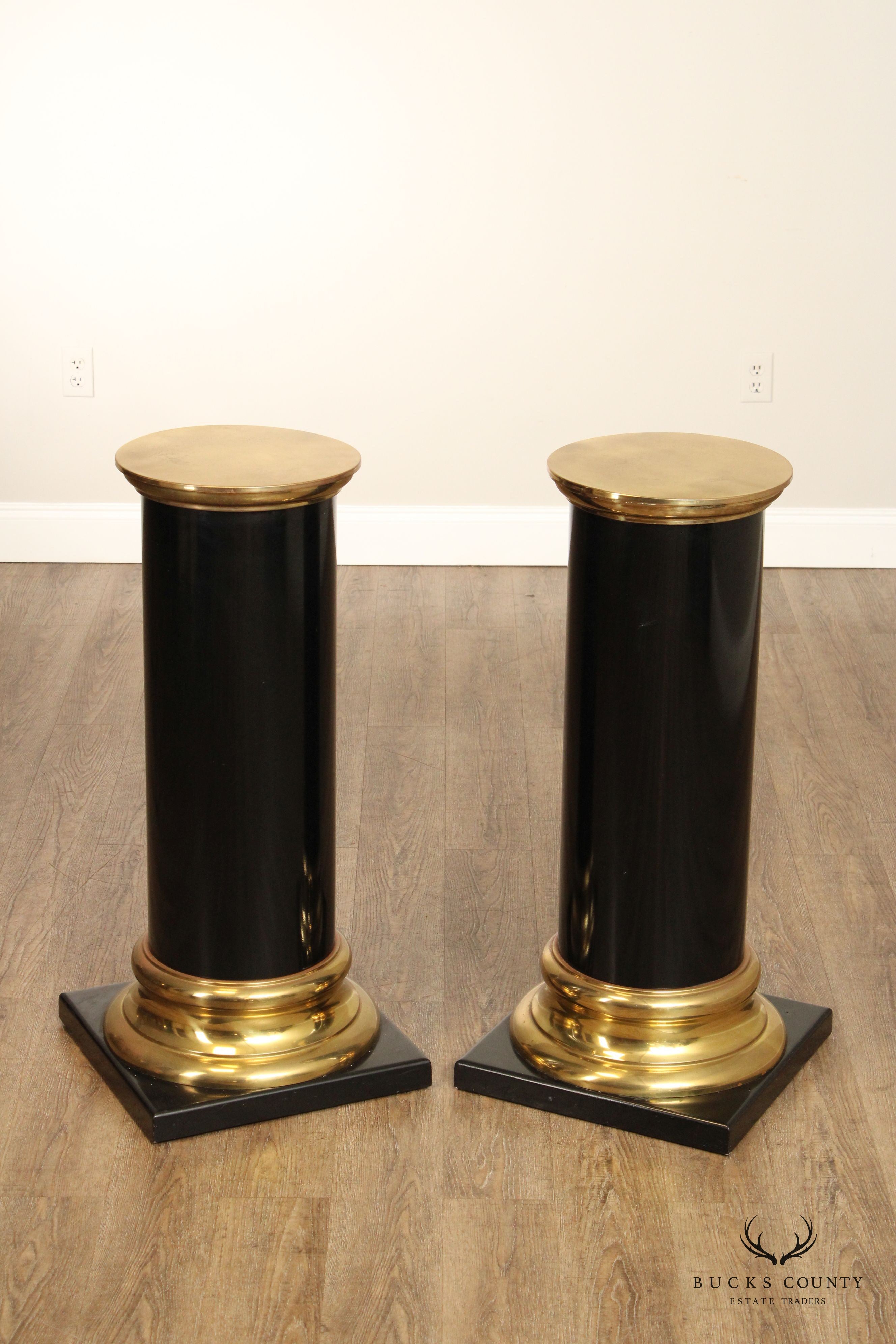 Italian Regency Style Pair of Lacquered Wood and Brass Pedestals