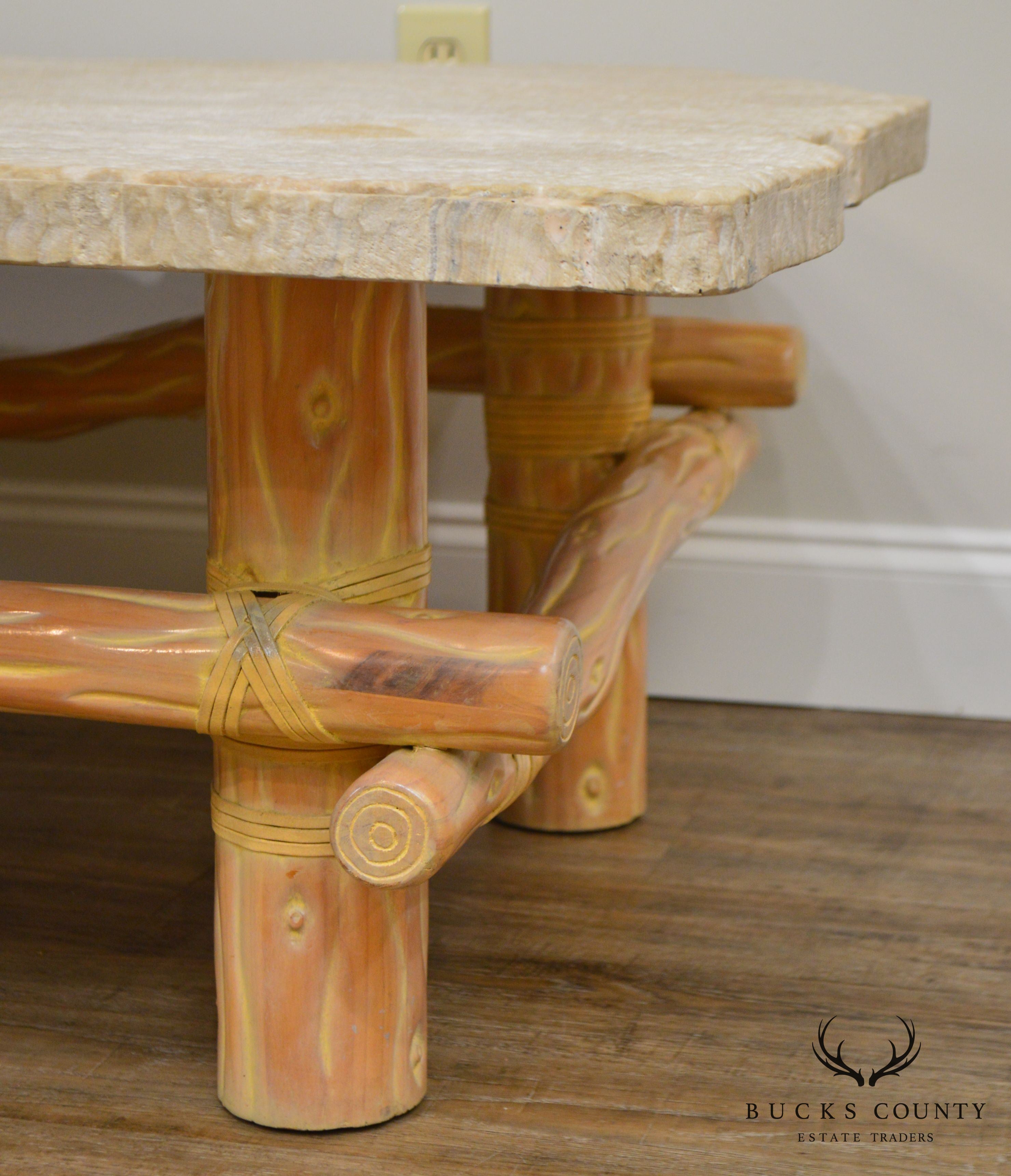 Unusual Faux Branch Large Stone Top Coffee Table