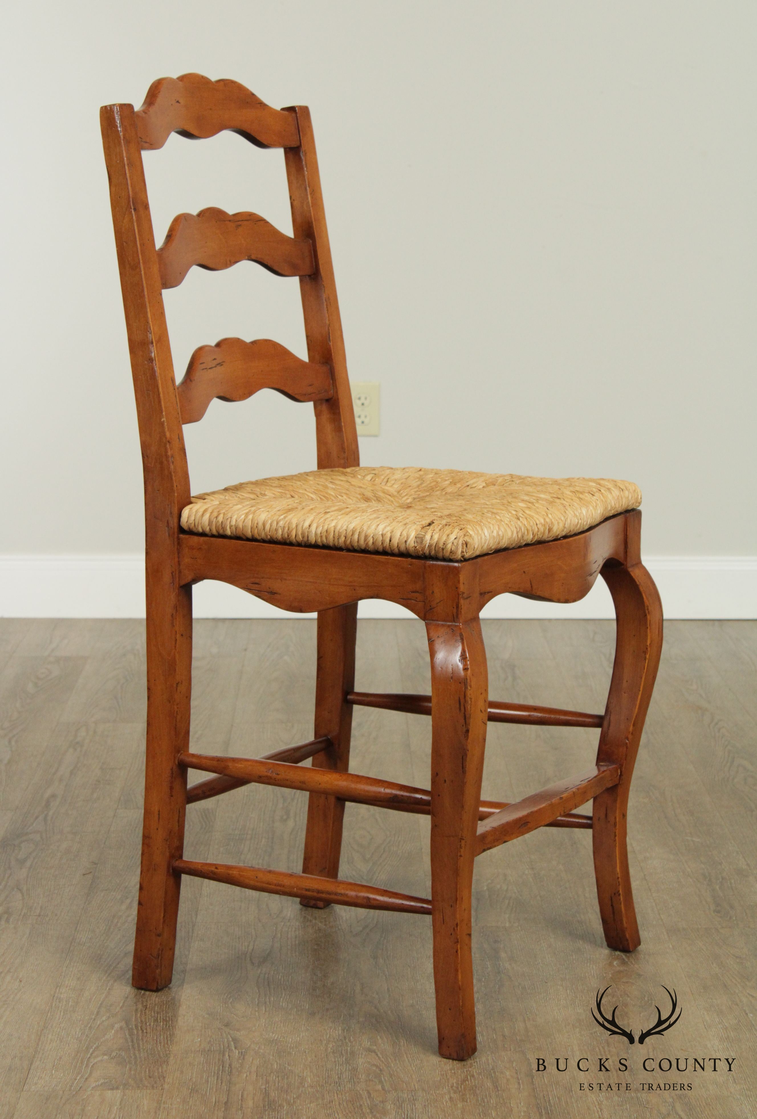 French Country Style Rush Seat Ladder Back Counter Stool