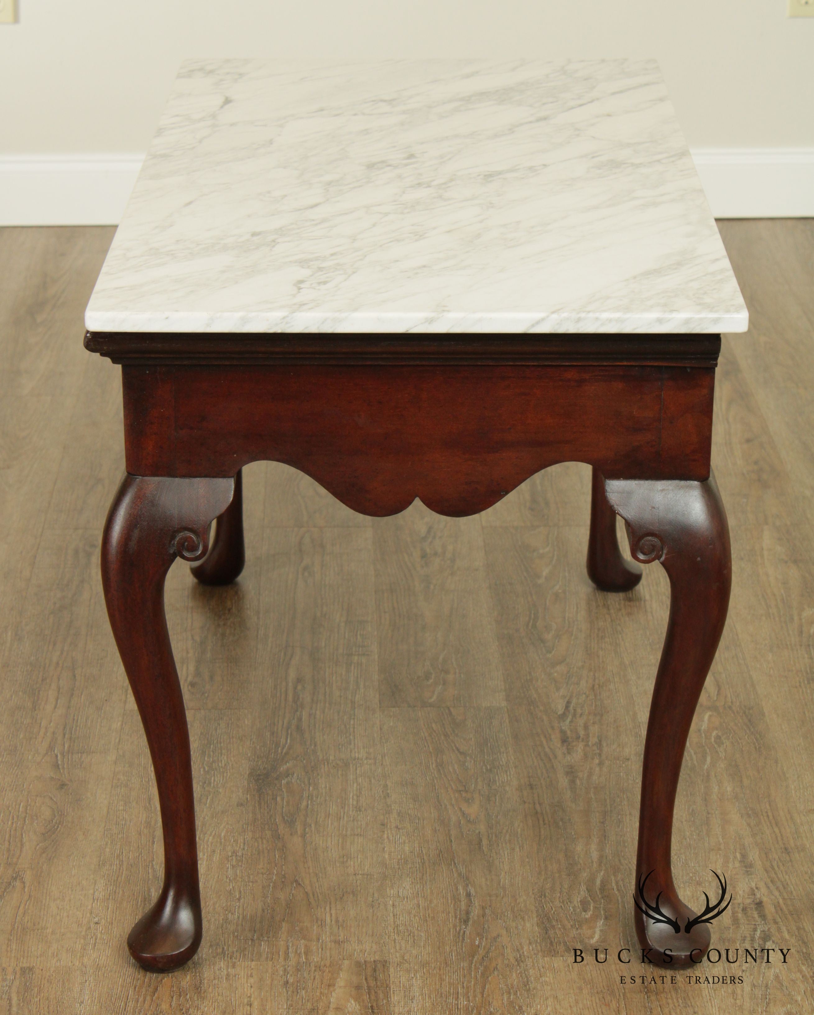 Antique Mahogany Queen Anne Marble Top Mixing or Console Table