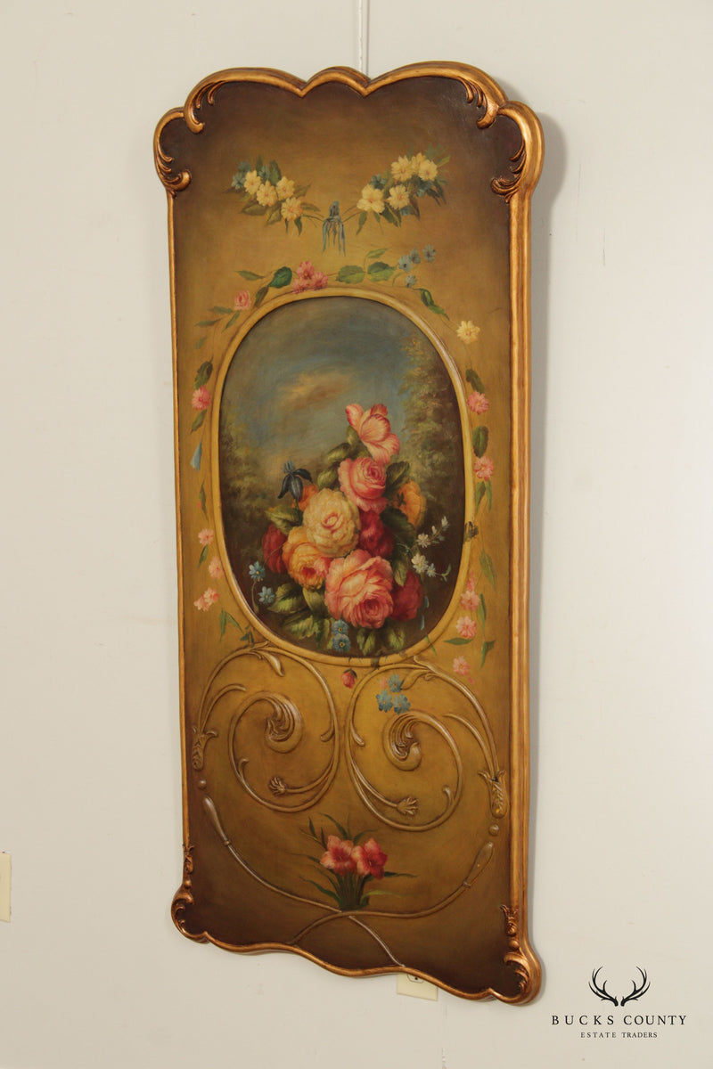 French Rococo Style Floral Rose Painted Wall Panel