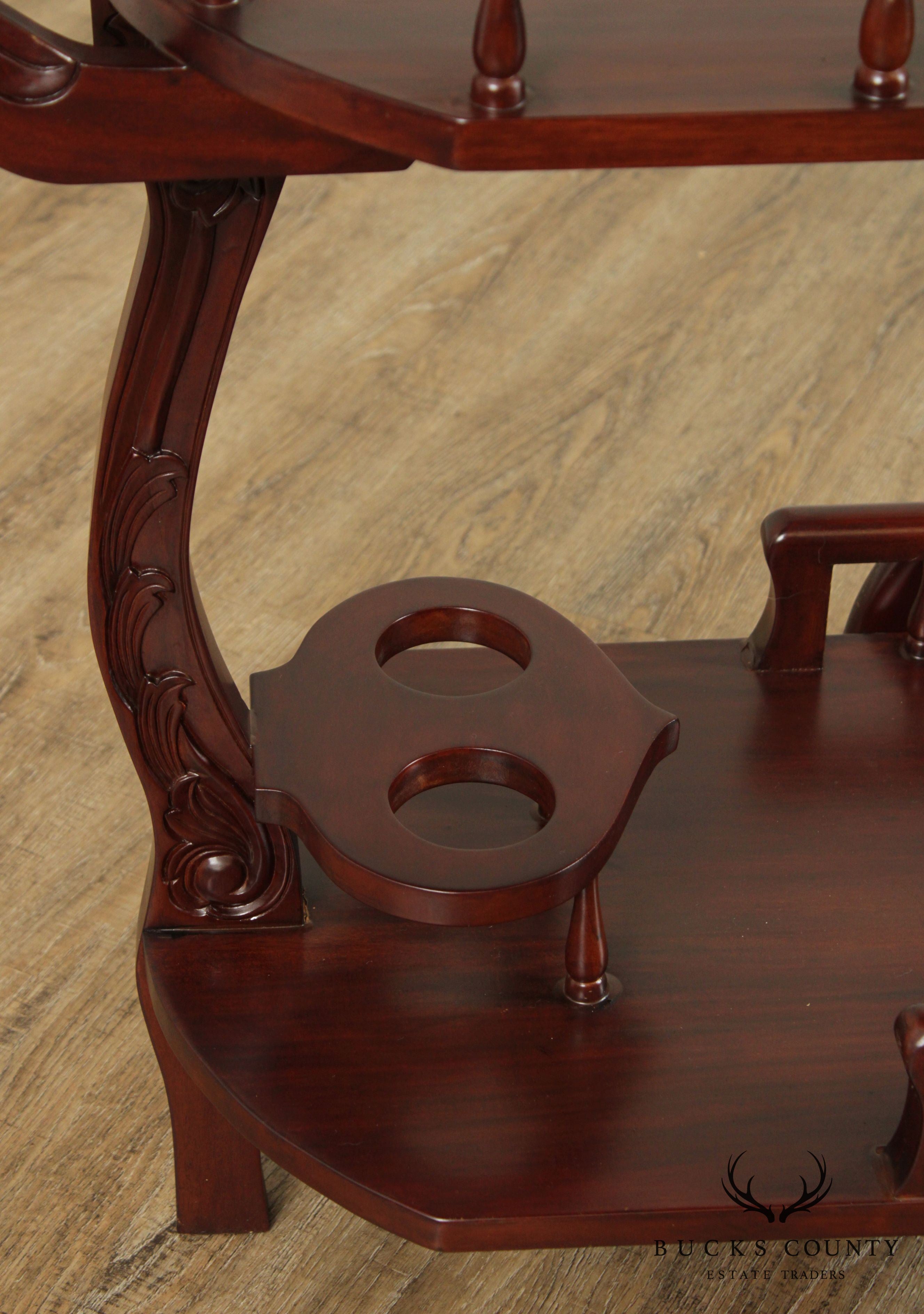 Vintage Solid Mahogany Wood Carved Tea Cart