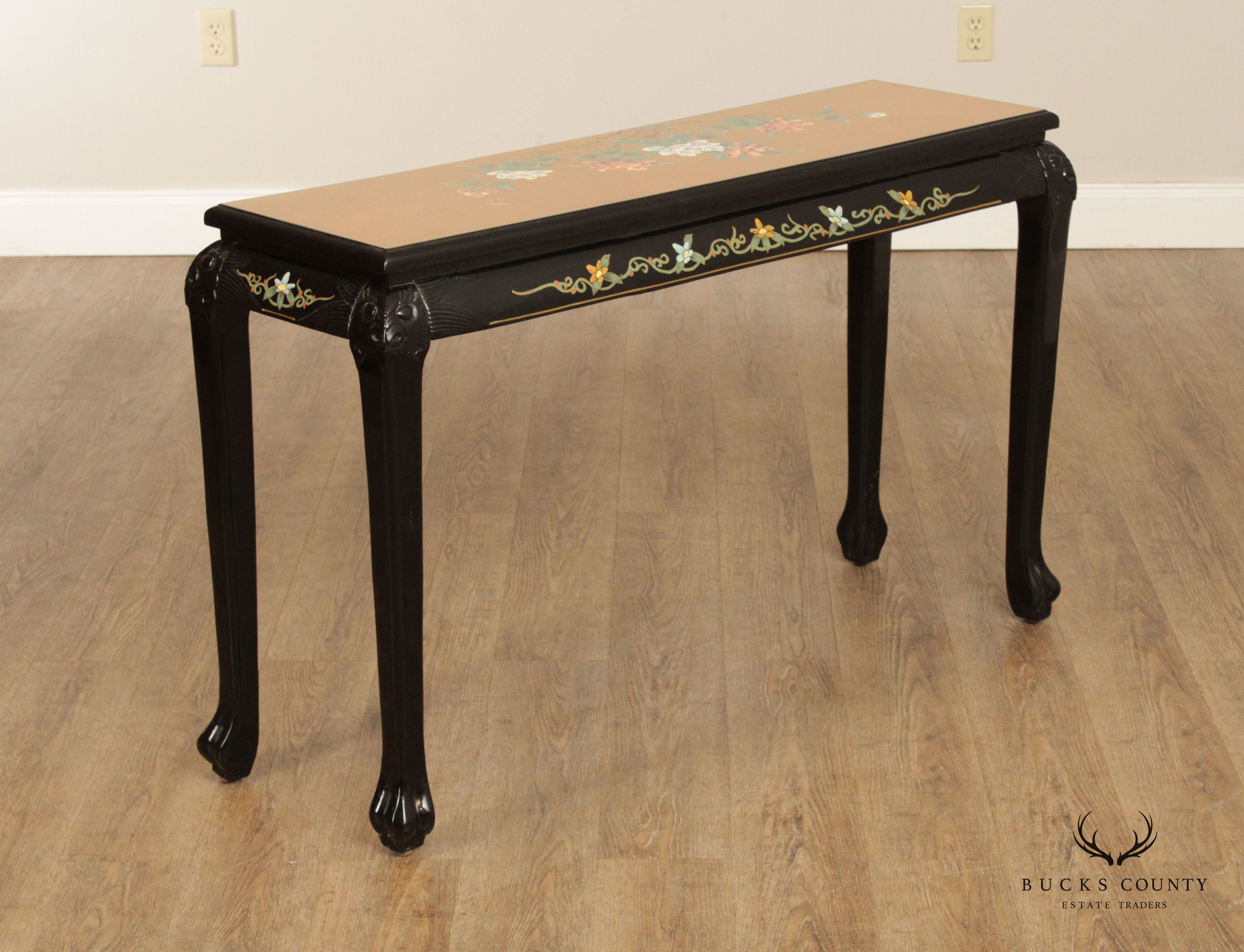 Asian Chinoiserie Lacquered Gold Leaf Console Table