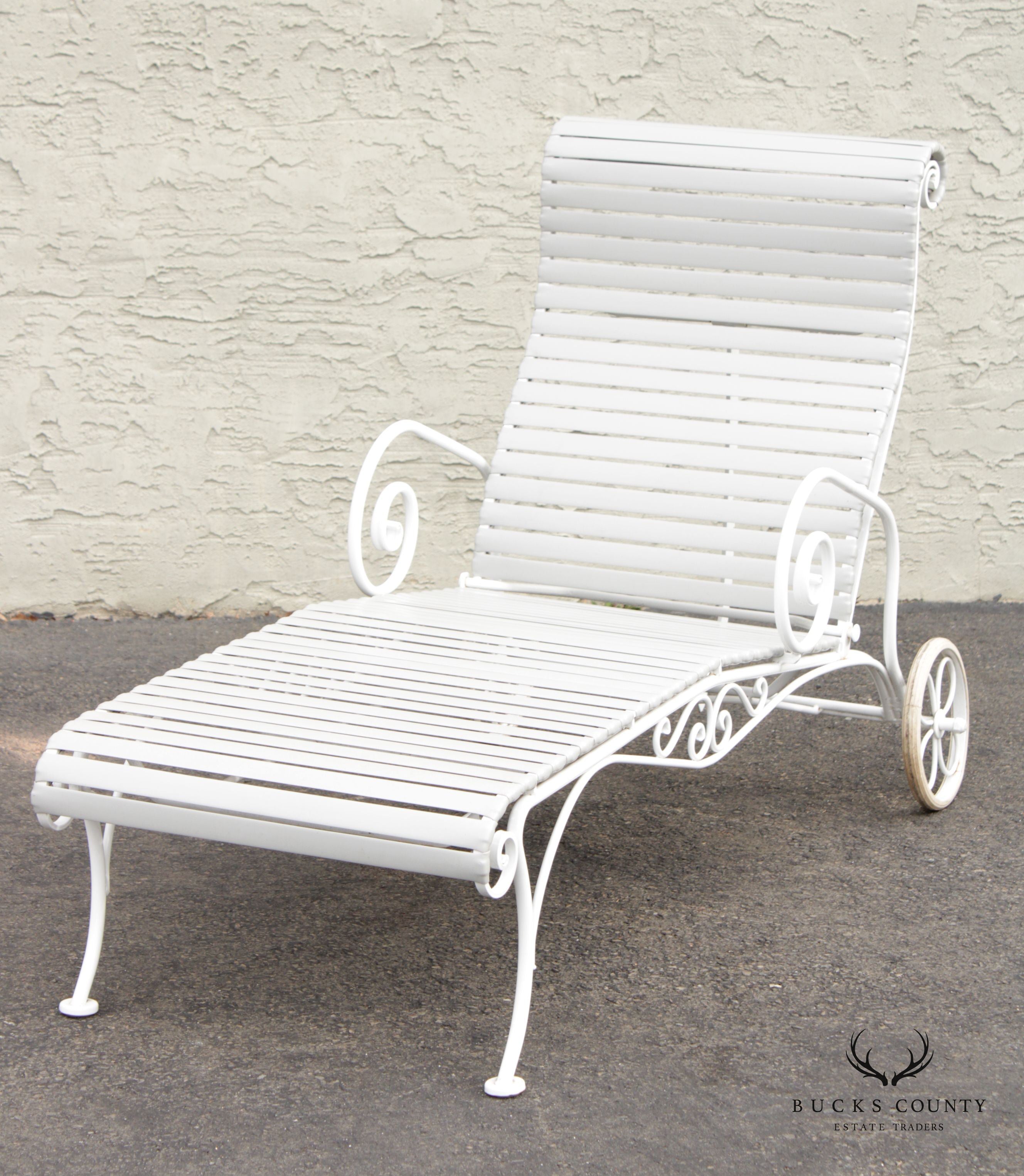 Vintage Scrolled Iron Pair of Patio Chaise Lounges (A)