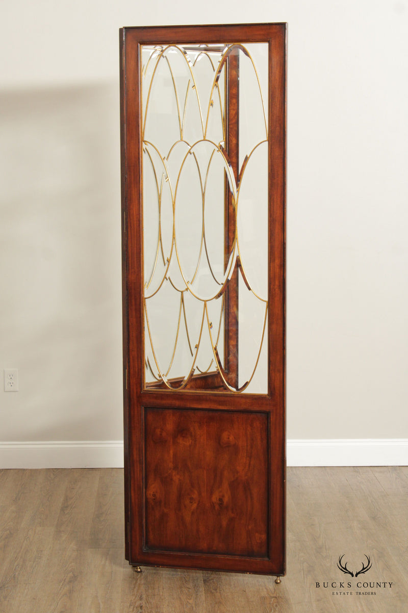 Theodore Alexander Mahogany and Glass Two Panel Room Divider