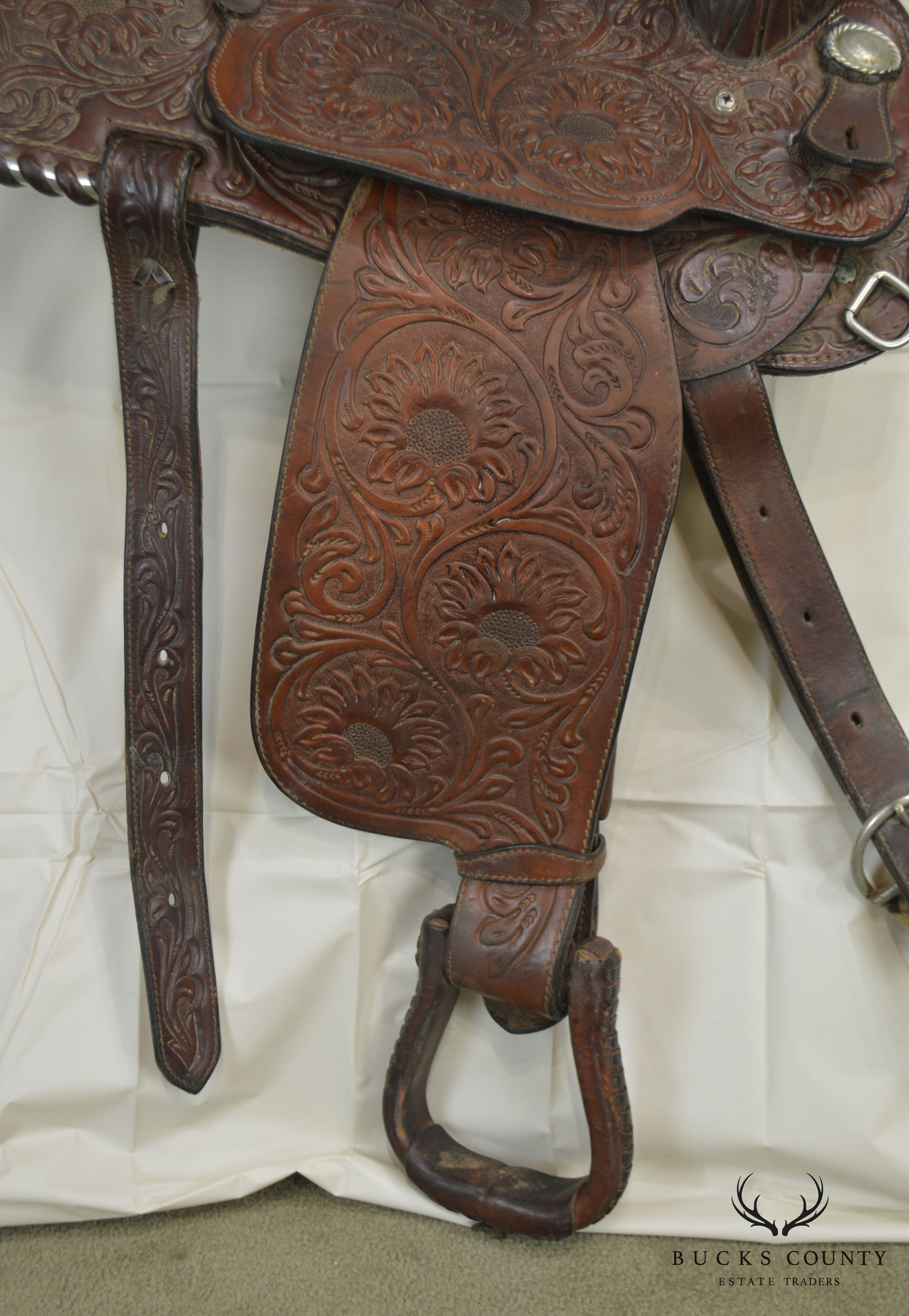 Billy Royal Vintage 15" Tooled Leather Show Saddle with Silver Braiding and Trim