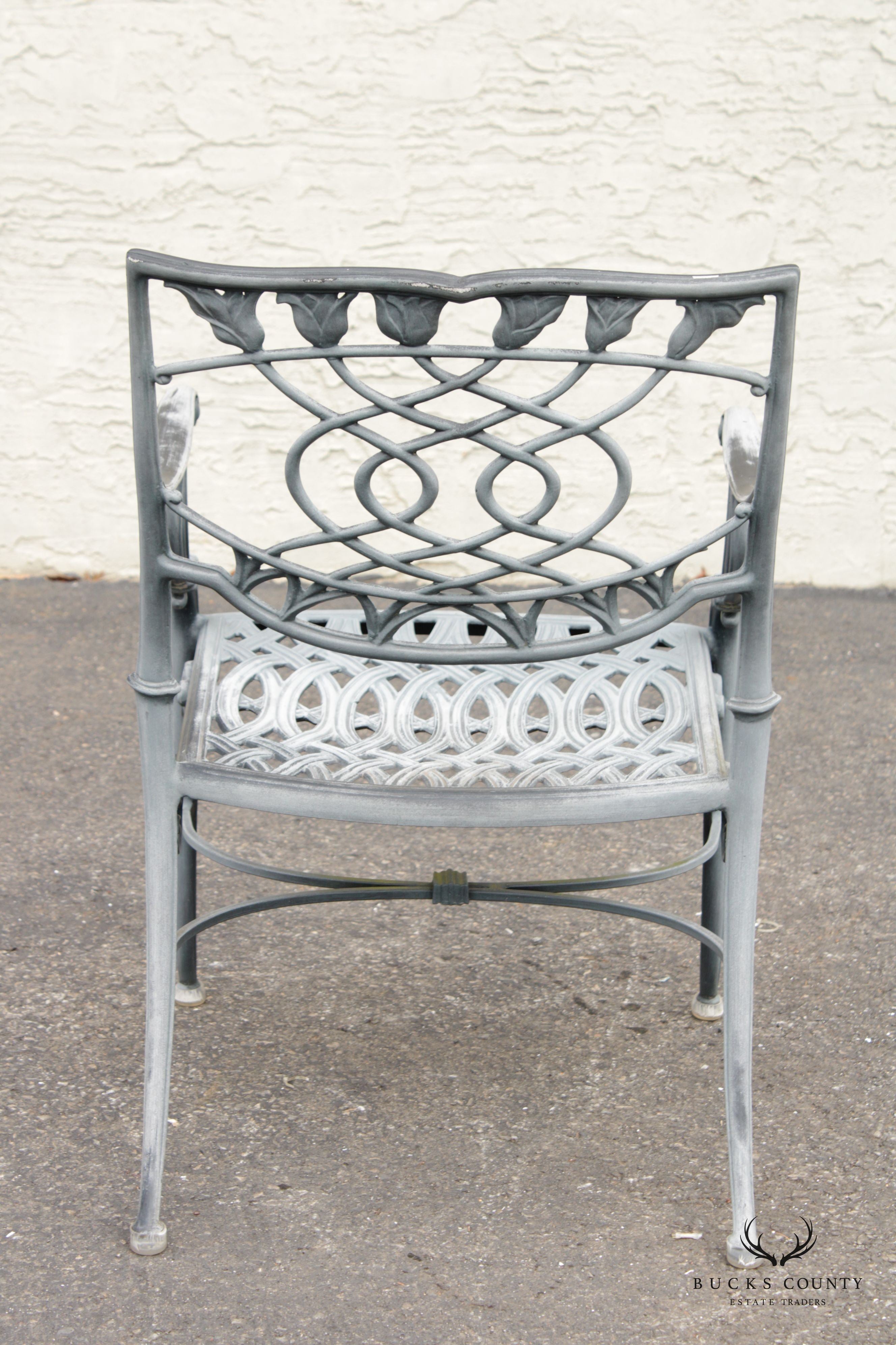 Vintage Set Six Cast Aluminum Outdoor Dining Arm Chairs