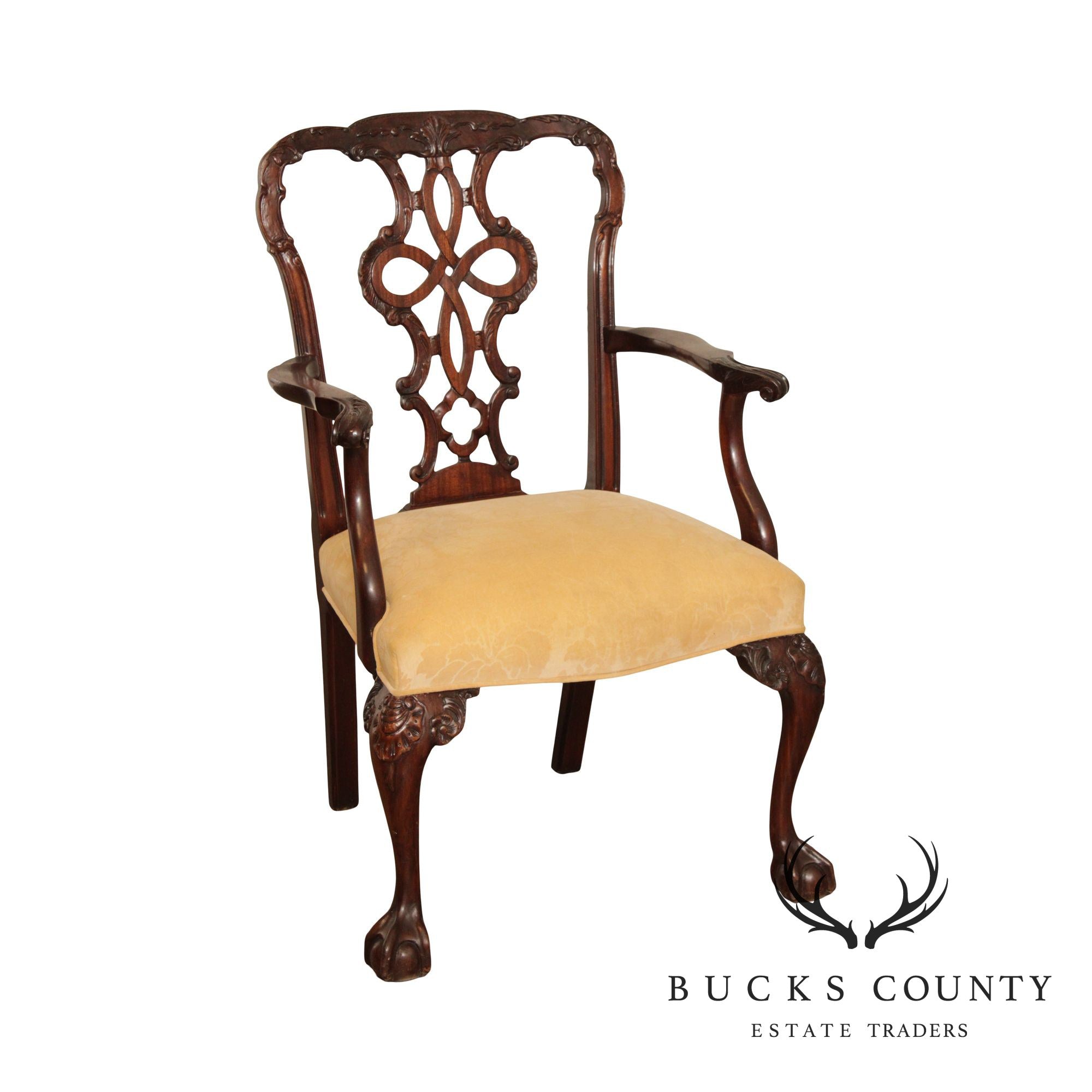 Custom Quality Georgian Style Carved Mahogany Arm Chair