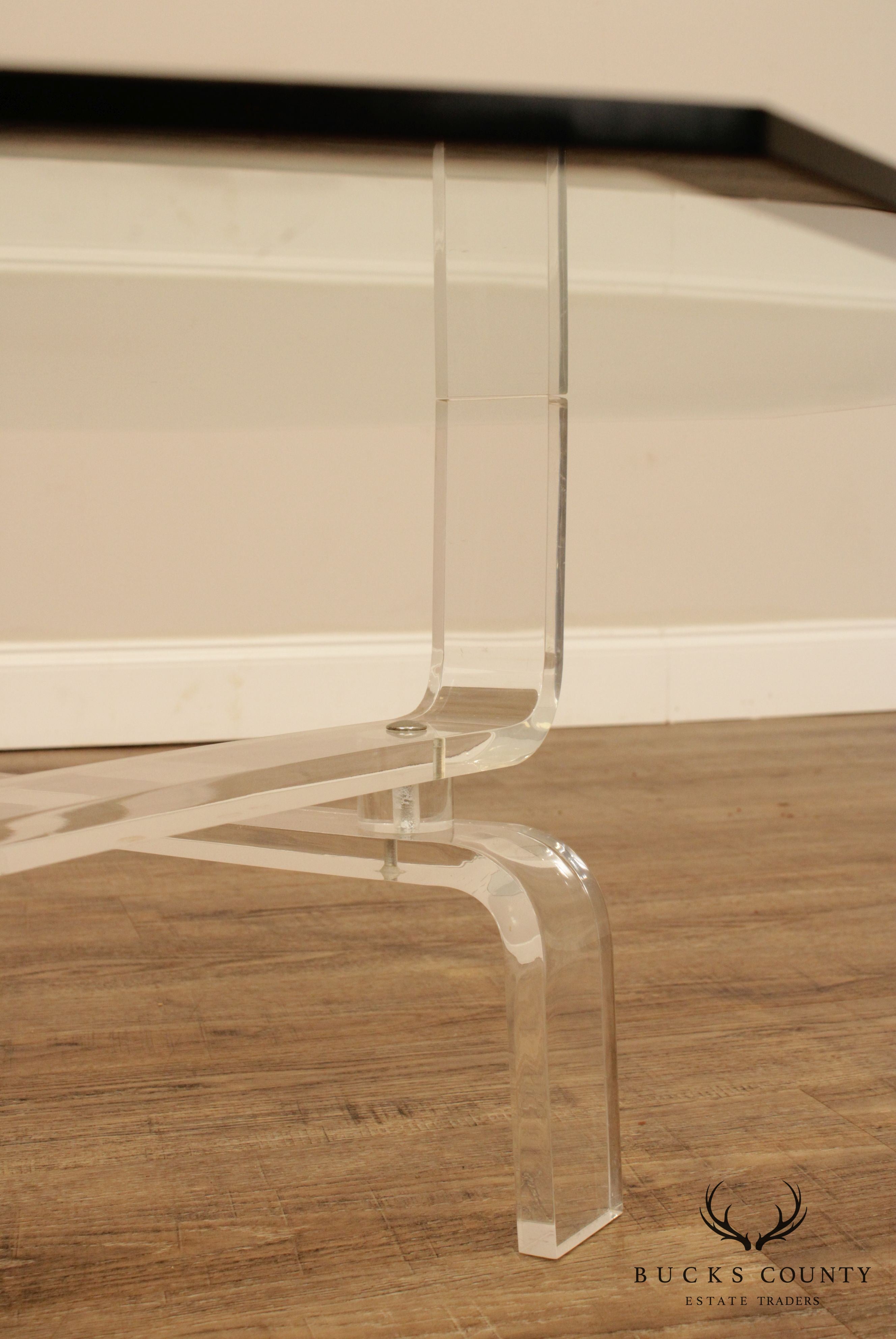 Mid Century Modern Lucite Base Glass Top Coffee Table