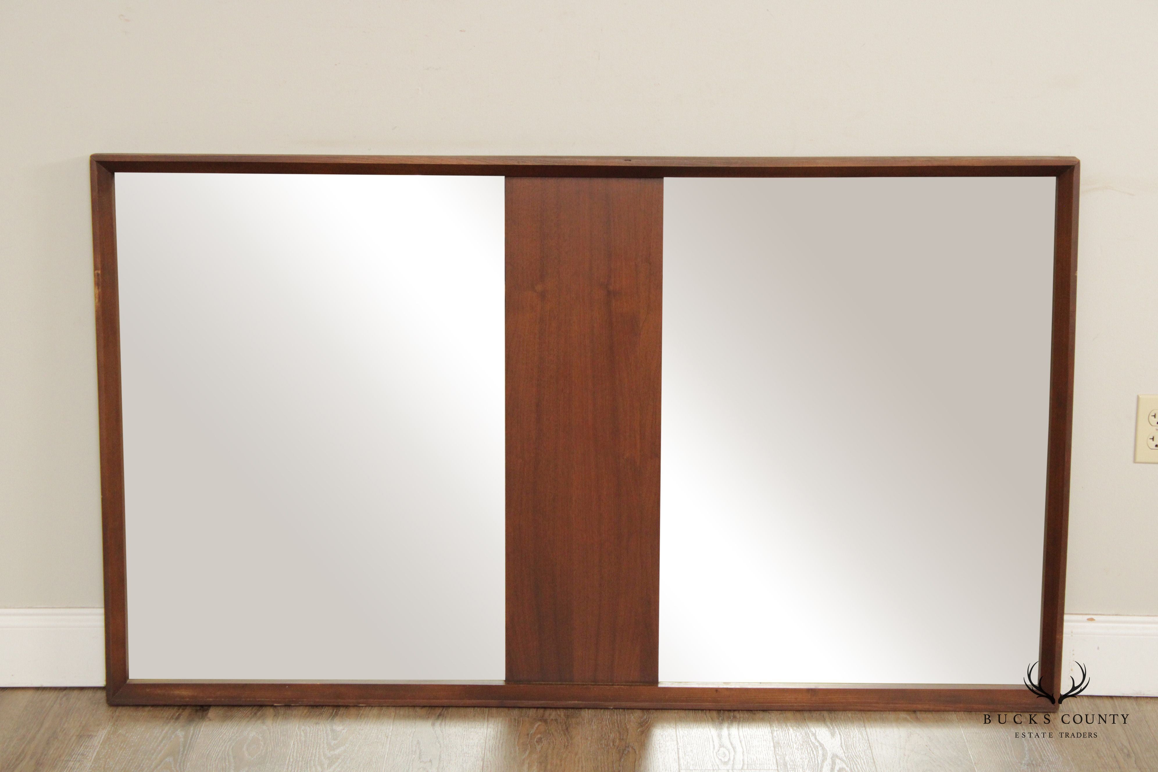 Mid Century Modern Walnut Diptych Wall Mirror