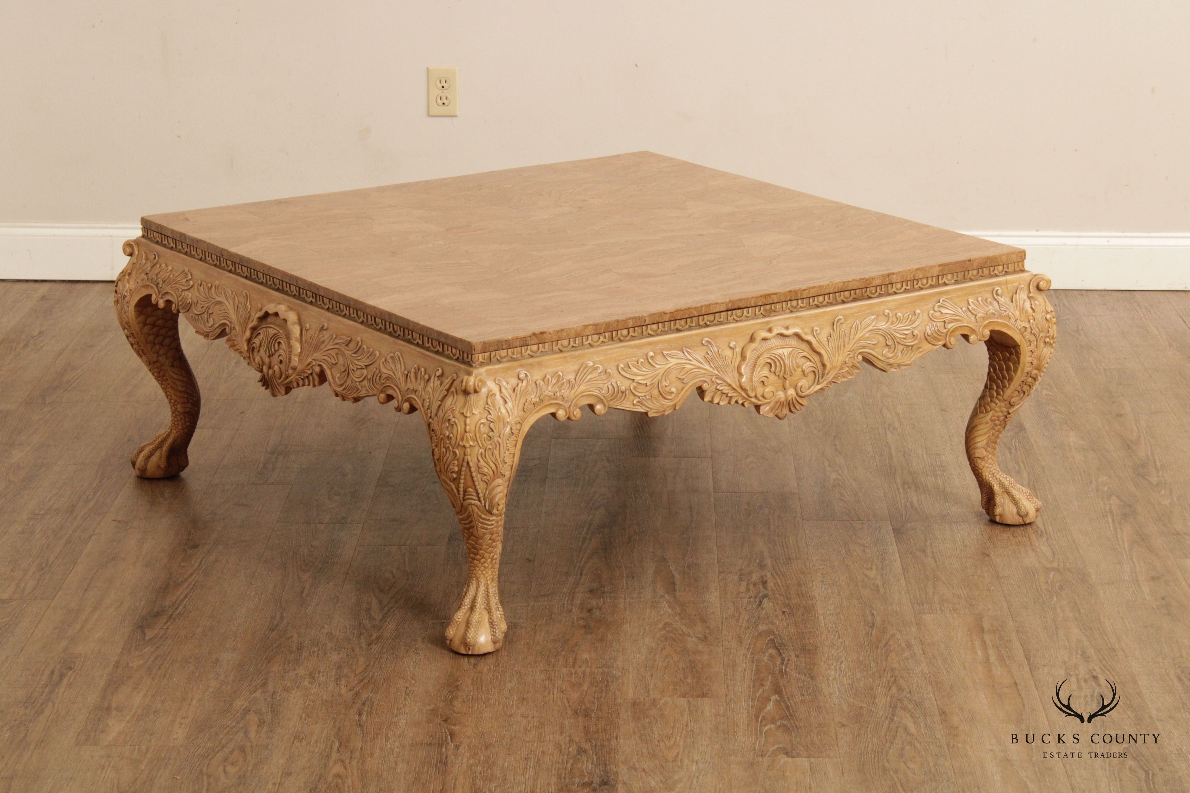 Maitland Smith Ornate Carved Square Coffee Table