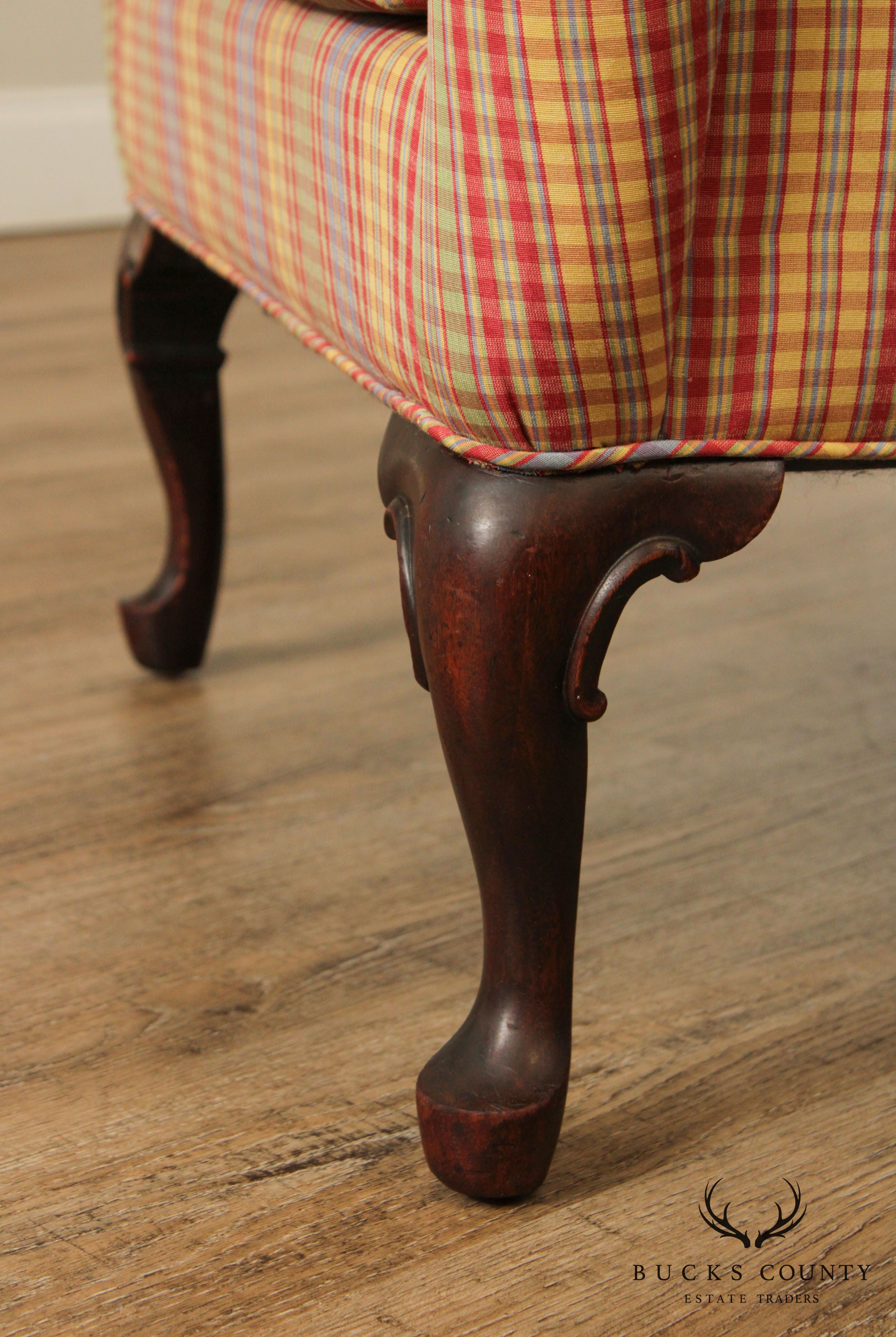 Queen Anne Style Vintage Mahogany Wing Chair