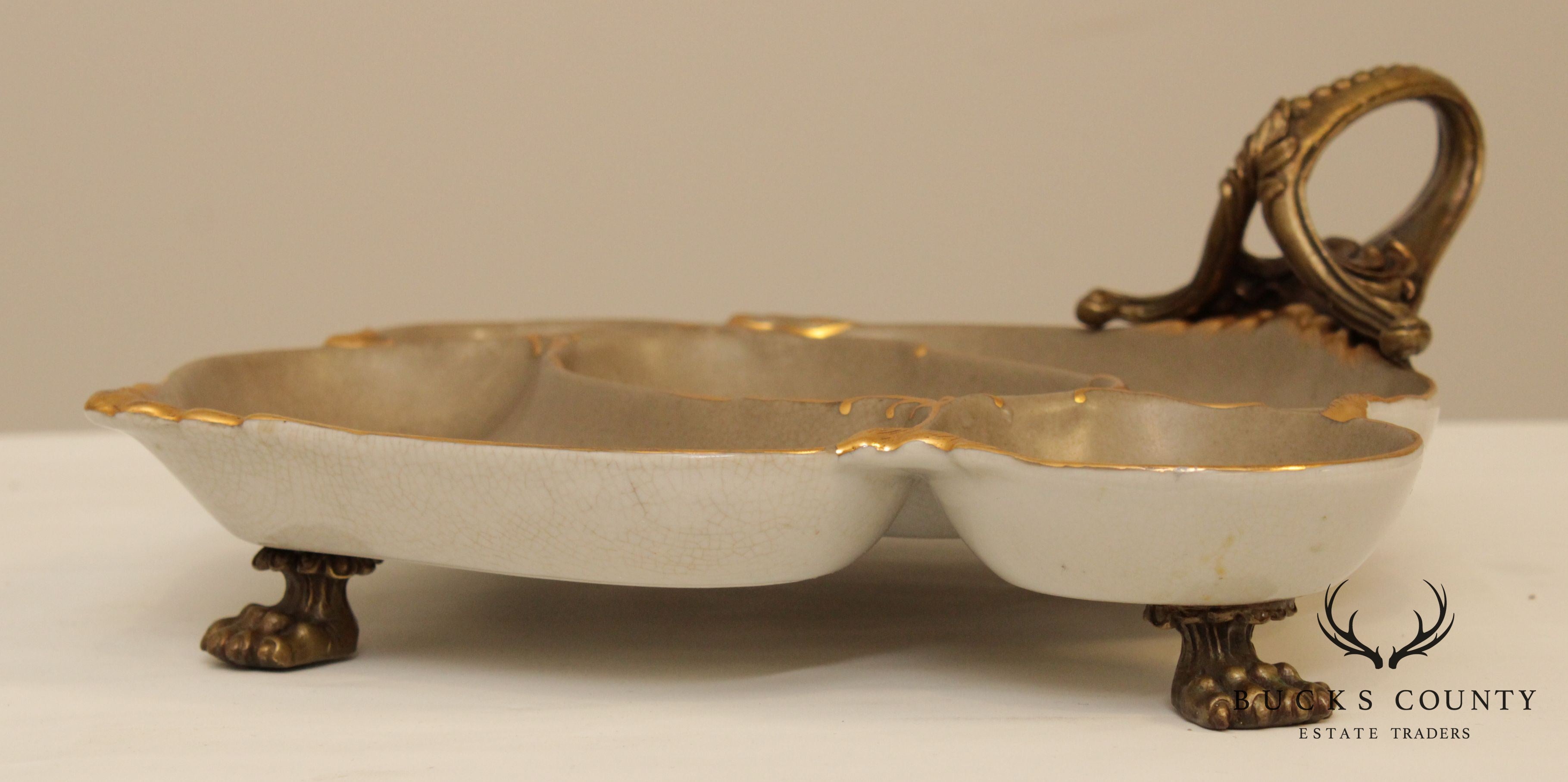 Castalian Porcelain Brass Claw Foot Serving Dish