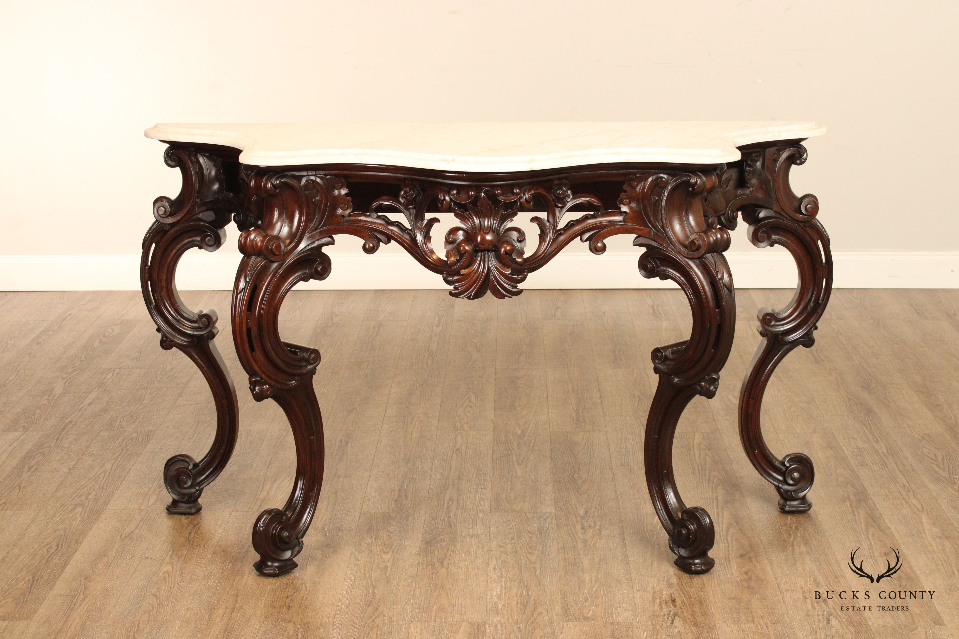 C. Lazarus & Co. Antique Rococo Style Marble Top Console Table