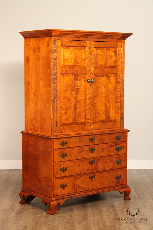 The Federalist Chippendale Style Large Tiger Maple Armoire