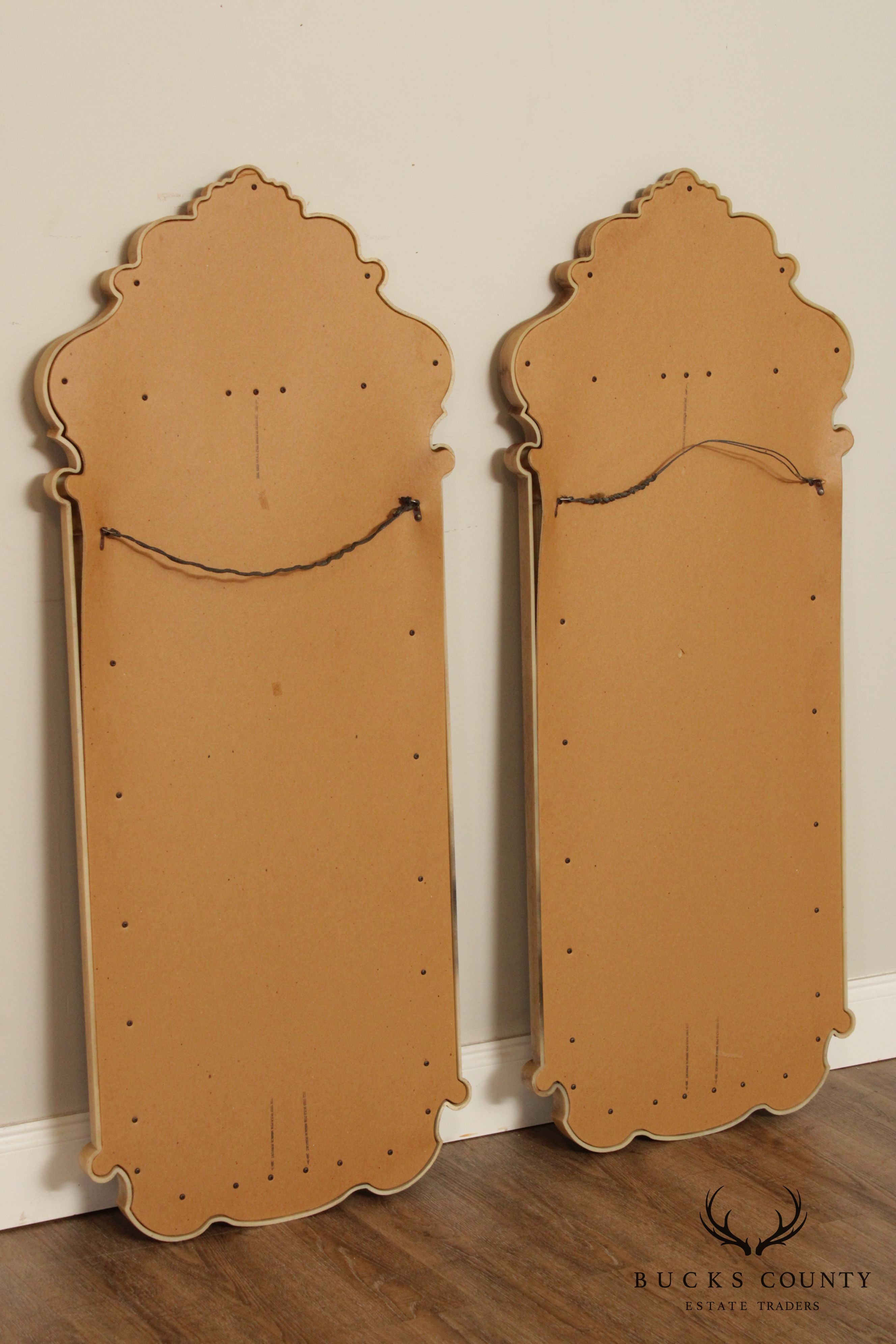 French Louis XV Style Vintage Cream Painted Carved Frame Wall Mirrors