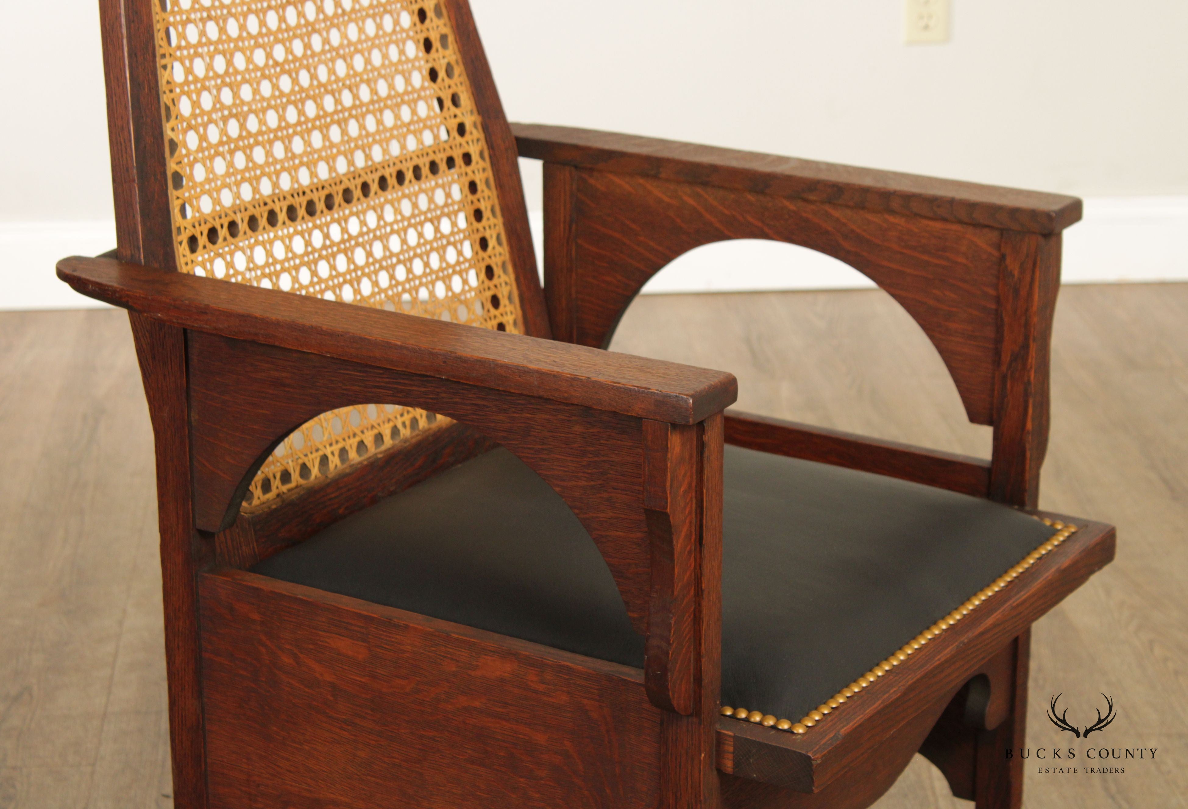 Antique Mission Oak and Caned Back Chair