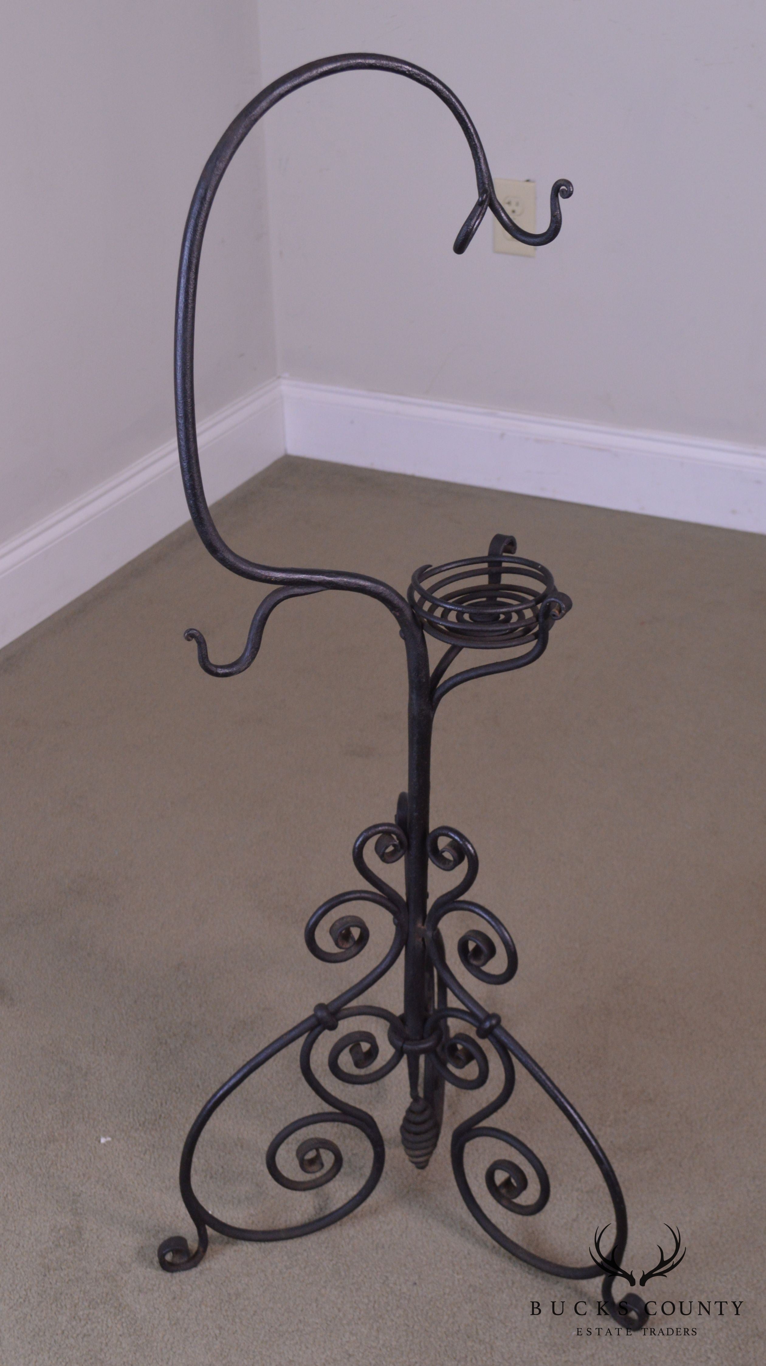 Antique Hand Wrought Iron Tea Kettle Stand