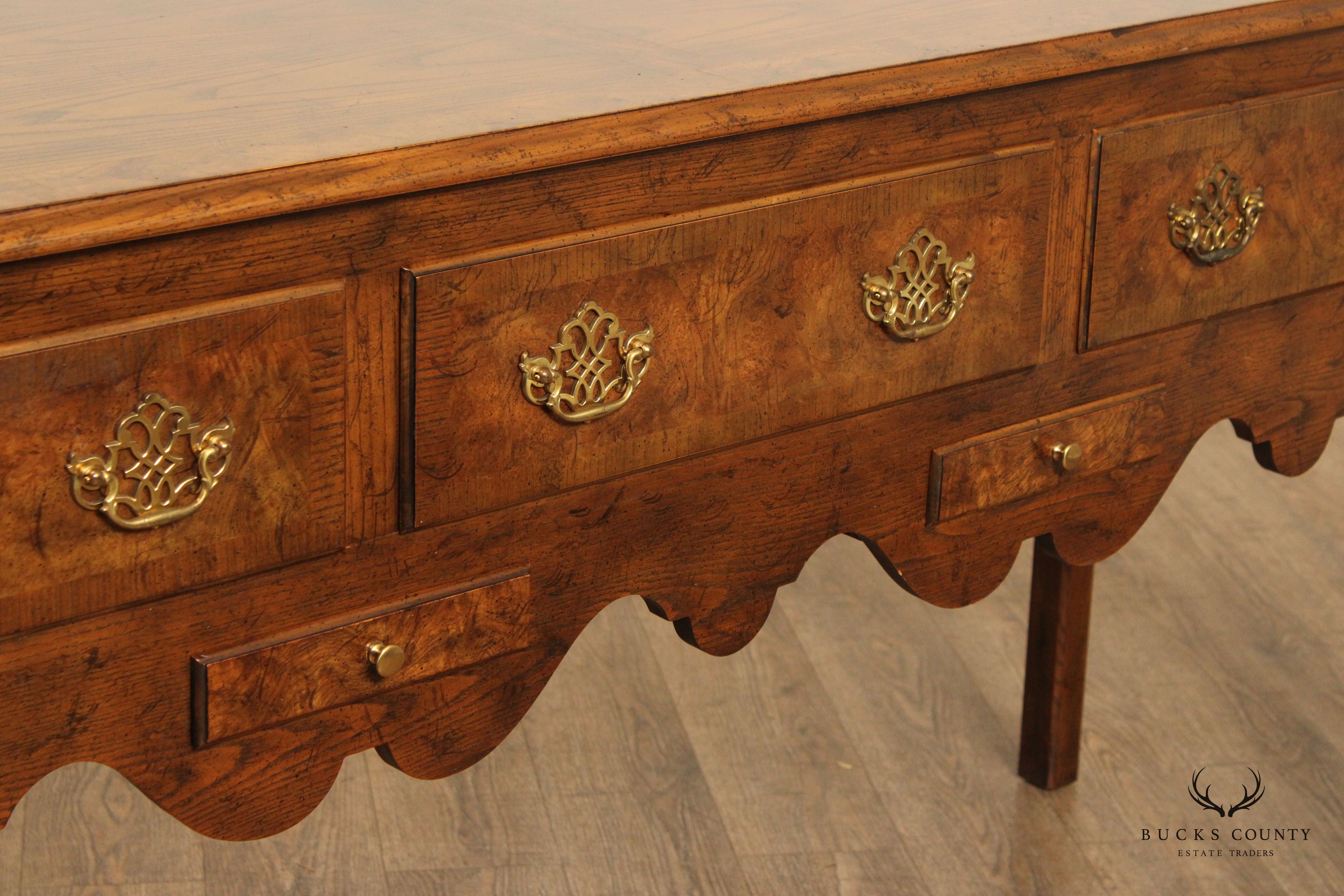 Baker Queen Anne Style Burlwood Sideboard Buffet