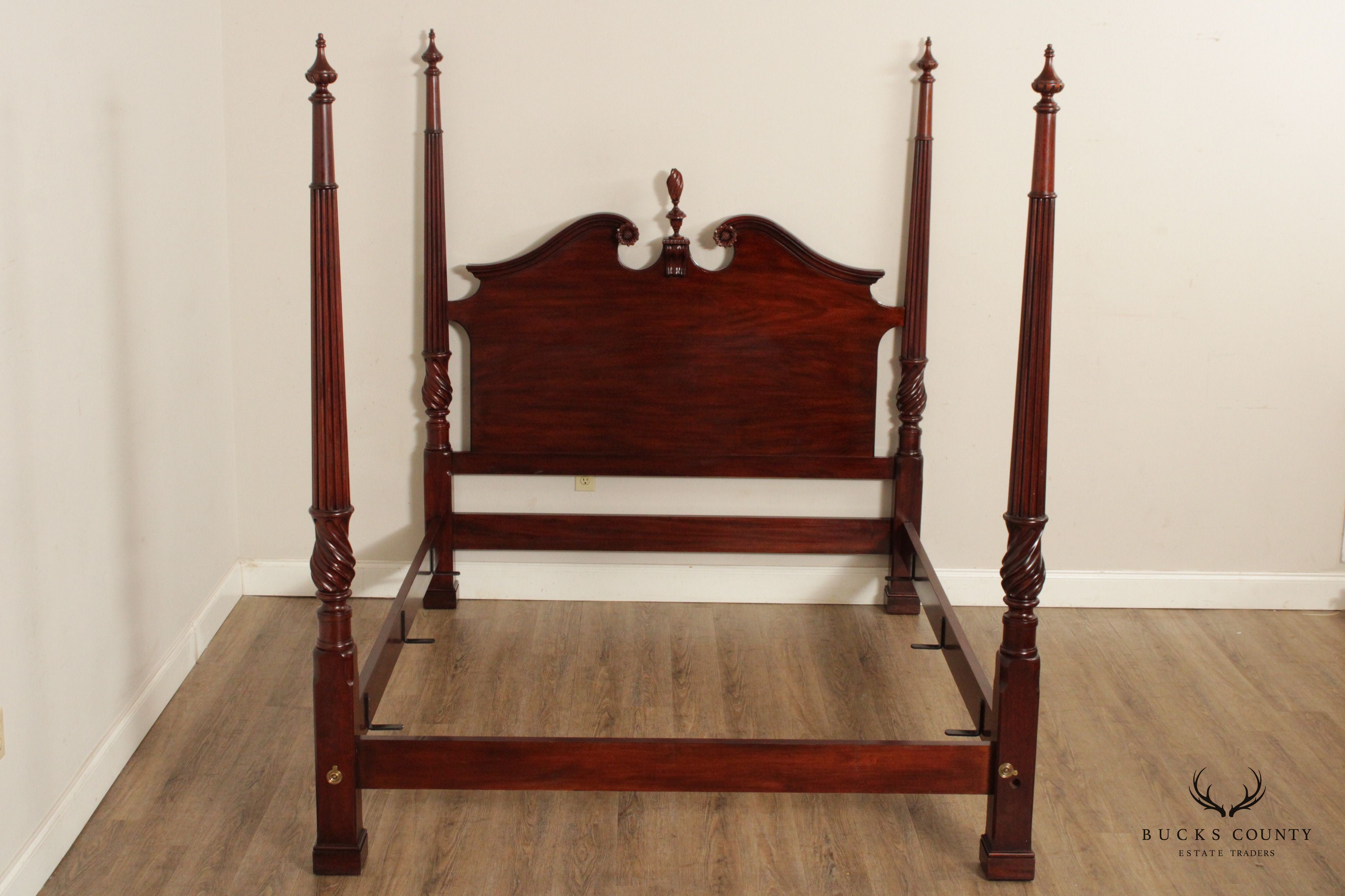 Henkel Harris Chippendale Style Queen Size Mahogany Poster Bed Frame