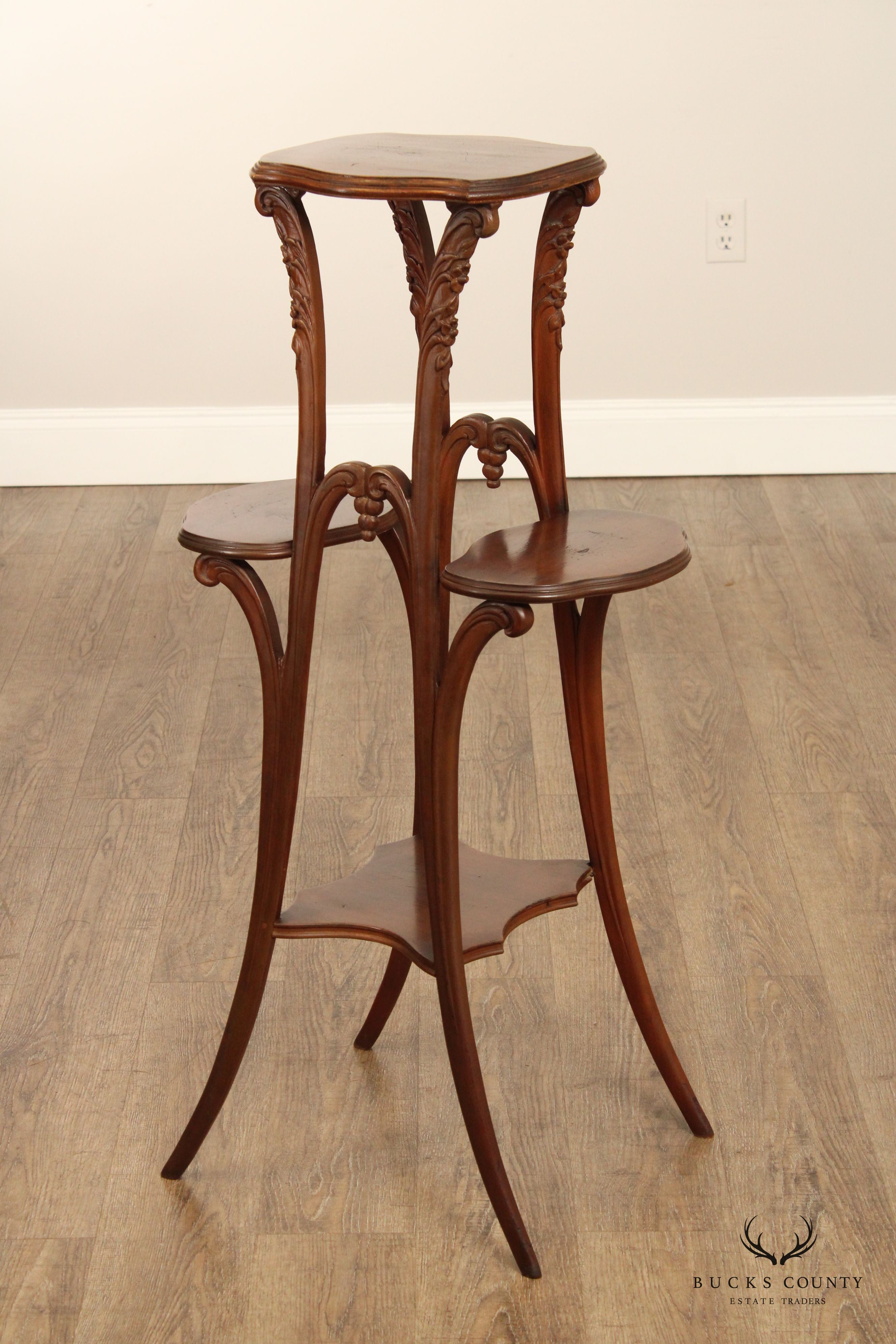 French Art Nouveau Mahogany Tiered Plant Stand