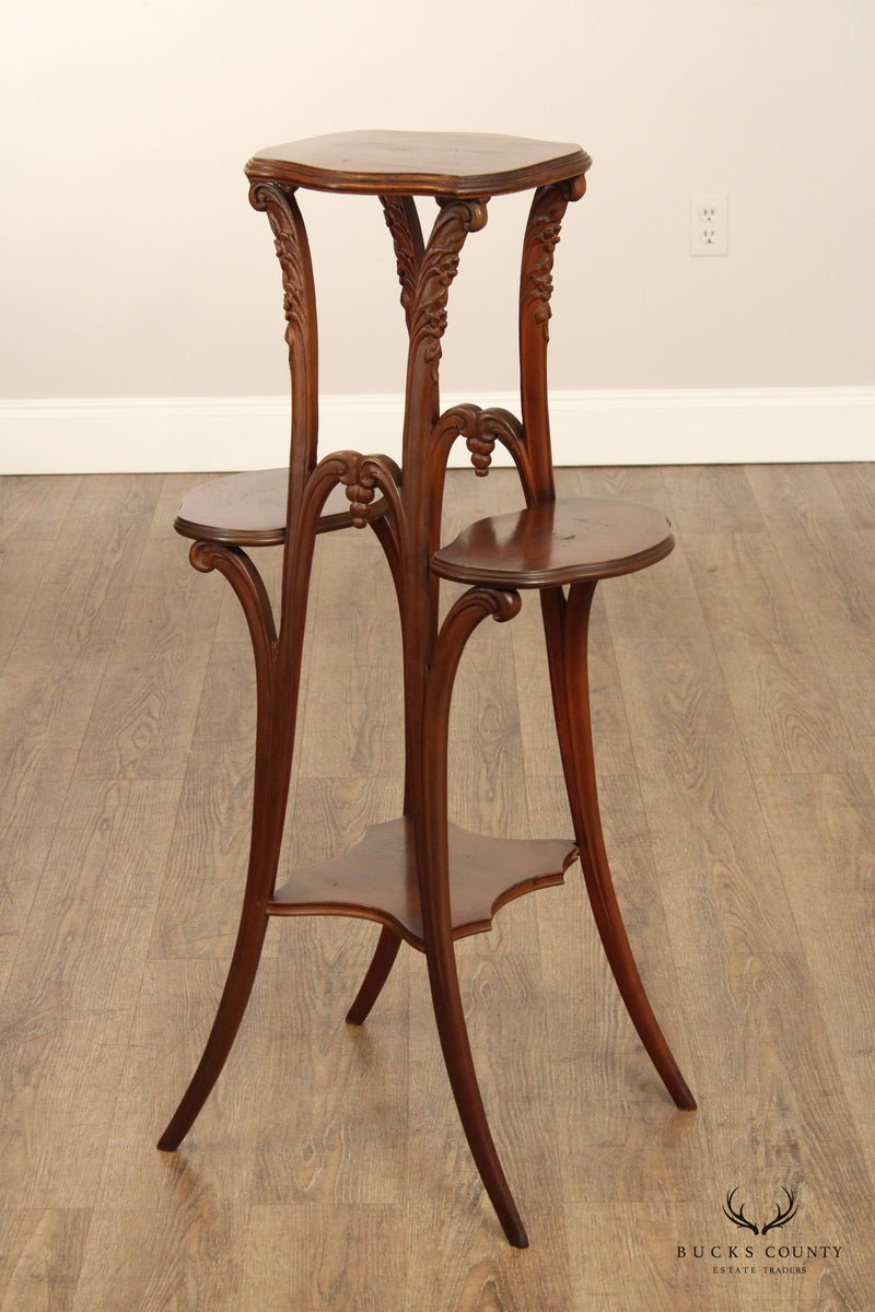 French Art Nouveau Mahogany Tiered Plant Stand