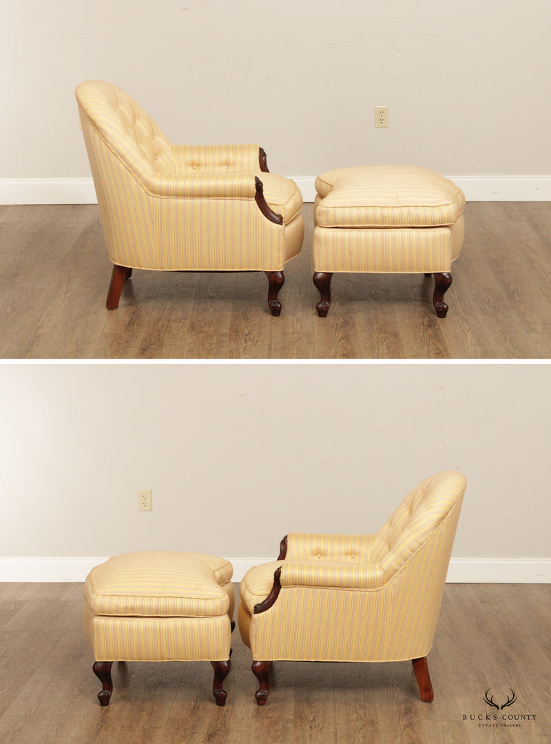 French Style Custom Upholstered Lounge Chair and Ottoman