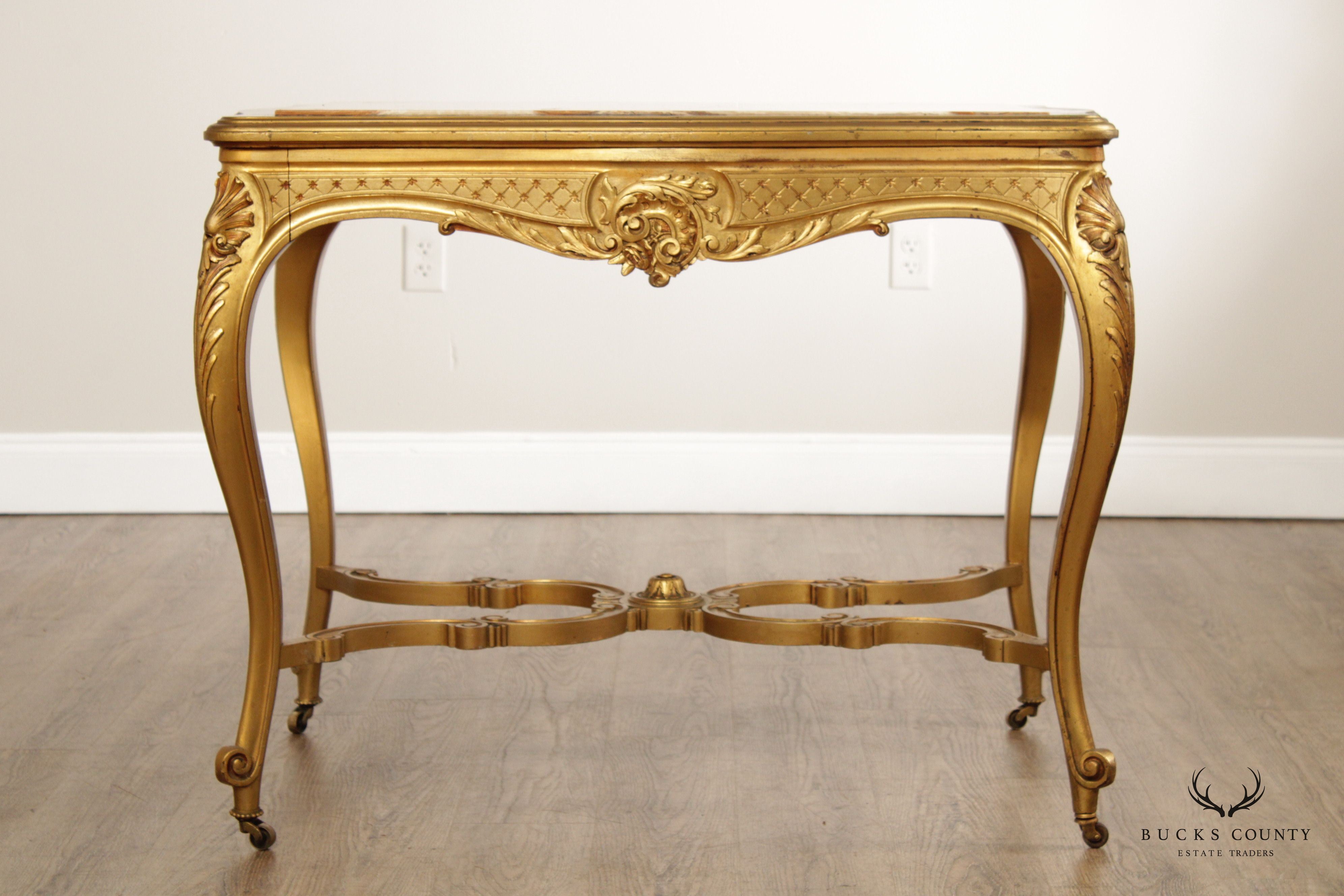 Antique French Louis XV Style Giltwood and Onyx Parlor Table